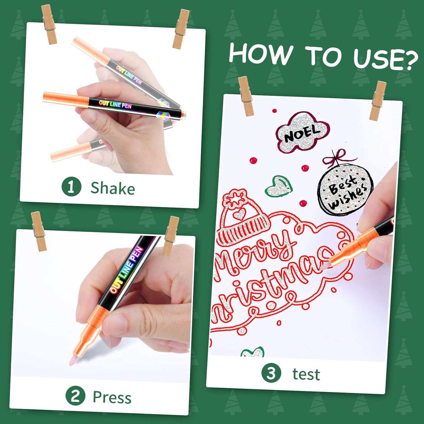 FUMILE 12 Colors Double Line Outline Markers,Glitter Markers for Kid Teens,Self Outline Metallic Markers for Art Supplies,Metallic Glitter Pen Set for Teen Girl.