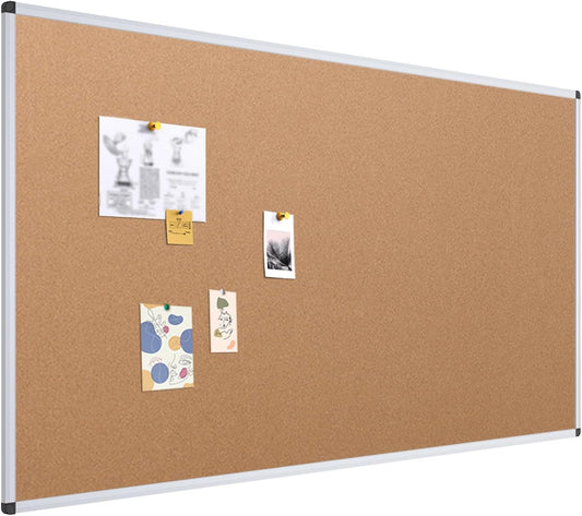 VIZ-PRO Large Cork Bulletin Board, 96 X 48 Inches, Wall-Mounted Corkboard with Silver Aluminium Frame for School, Office, and Home 8' X 4'