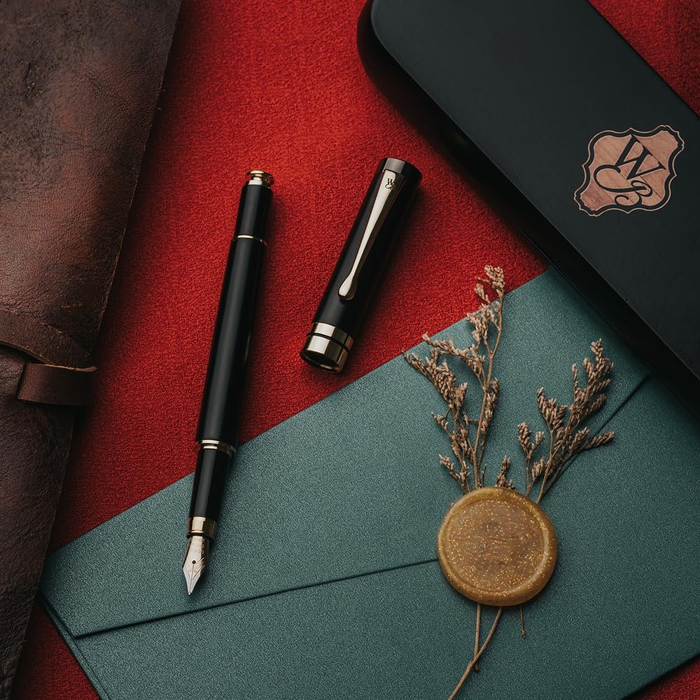 Wordsworth & Black Fountain Pen Set, Luxury Bamboo Wood - Extra Fine Nib, Gift Case; Includes 6 Ink Cartridges, Ink Refill Converter -Journaling, Calligraphy; Drawing, Smooth Writing [Black Wood]