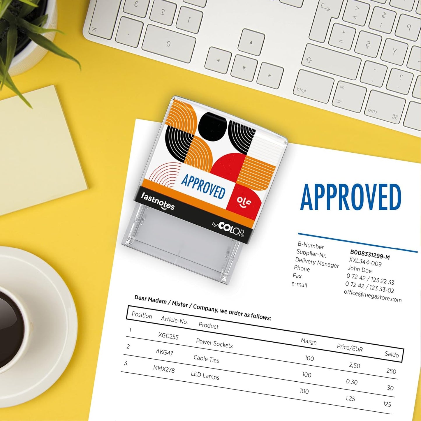 Fastnotes Approved Self-Inking Rubber Stamp by COLOP - Great for Office Documents, Notary, Warehouse, Accounting Paperwork, Business, and Legal Documentation - Blue Ink (Approved- Blue)