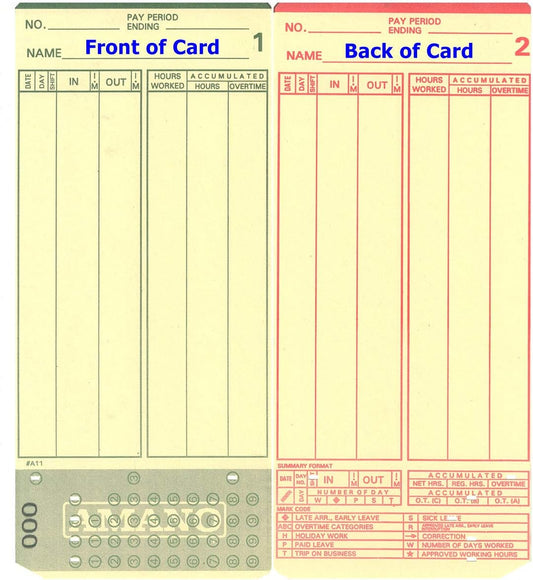 (400) Amano MJR-7000 and MJR-8000 Time Clock Cards, 000-099 Number Series