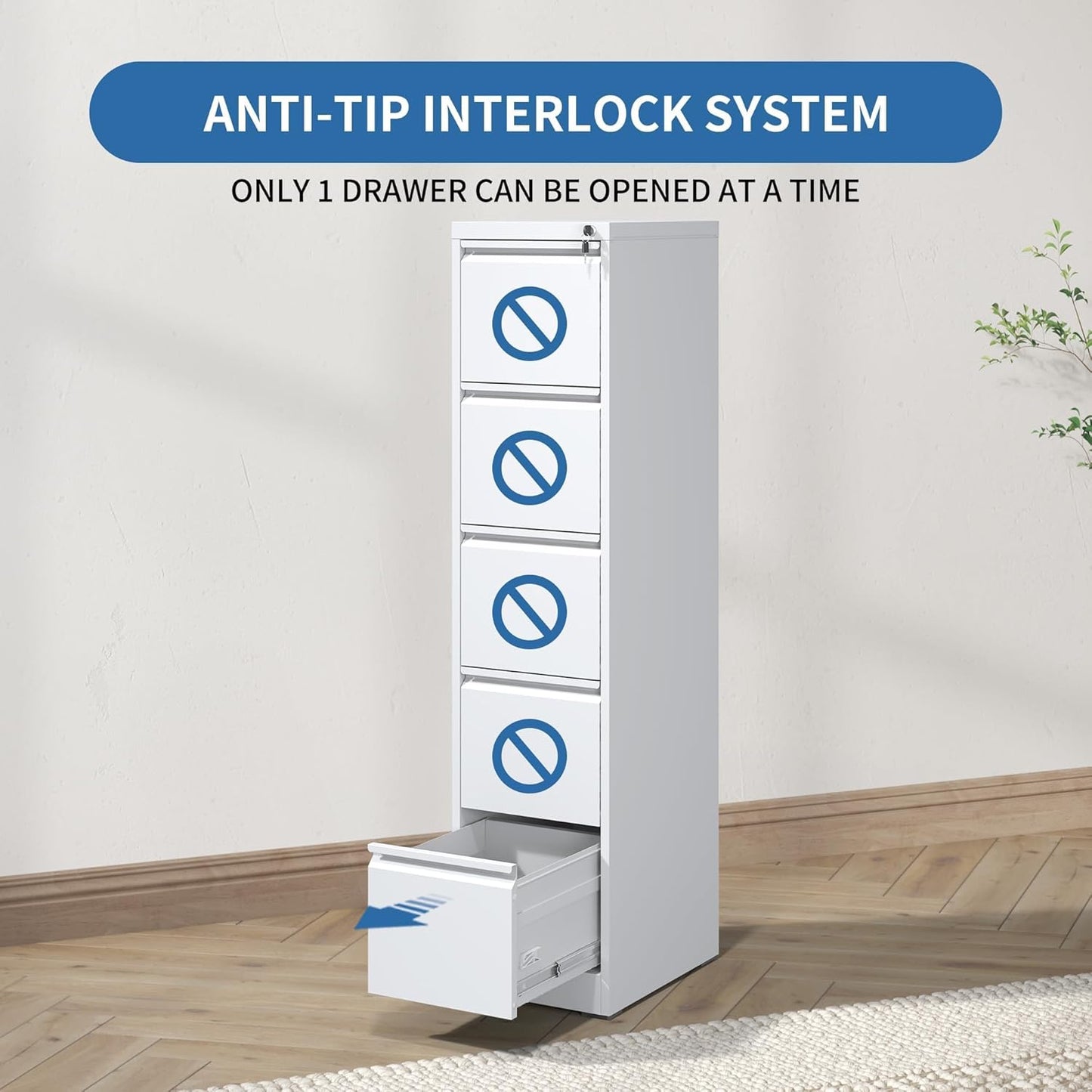 5 Drawer File Cabinet with Lock,Metal Vertical Filing Cabinets for Home Office,Heavy Duty File Storage Cabinet for Letter/Legal/A4/F4 Size File,Assembly Require (White, Vertical 5 Drawer)