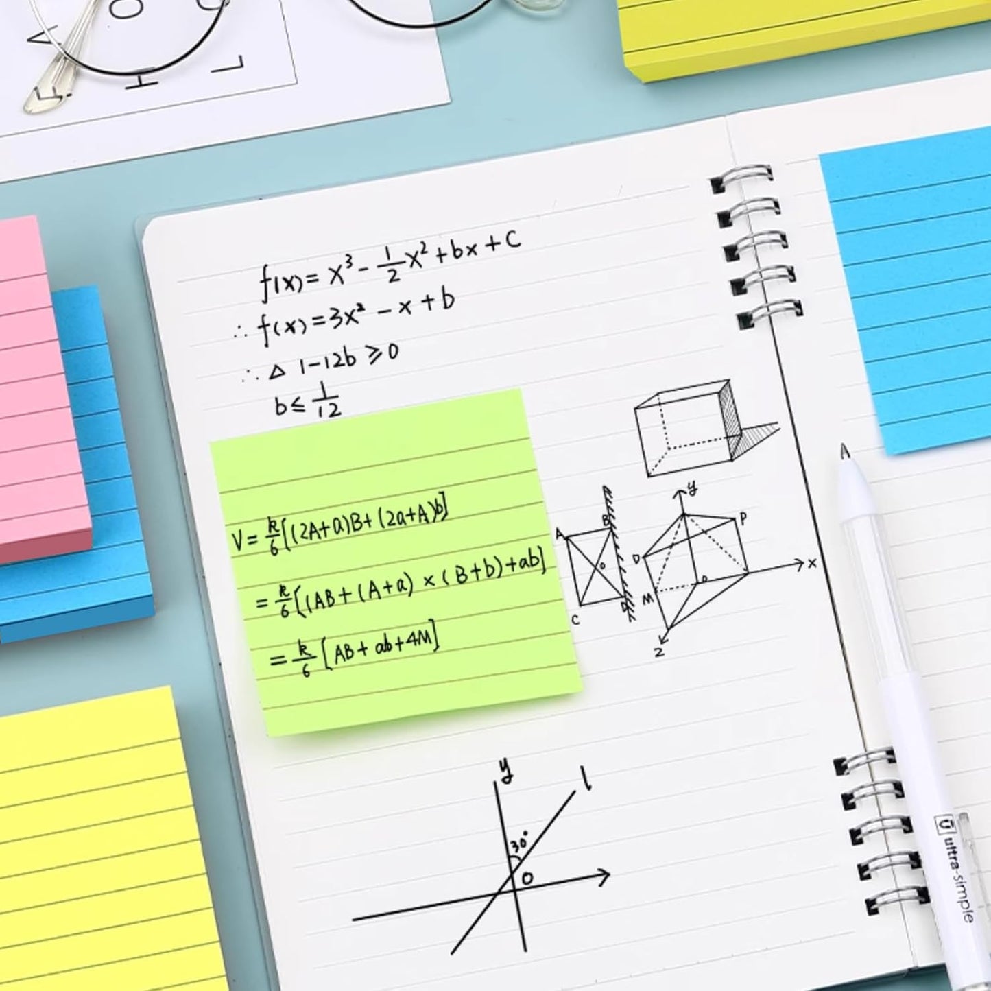 Nicunom 30 Pack Lined Sticky Notes 3x3 in, 3000 Sheets Bright Ruled Post Stickies Colorful Sticky Note Pads Super Sticking Power Memo Pads for Office Home School, 100 Sheets/Pad