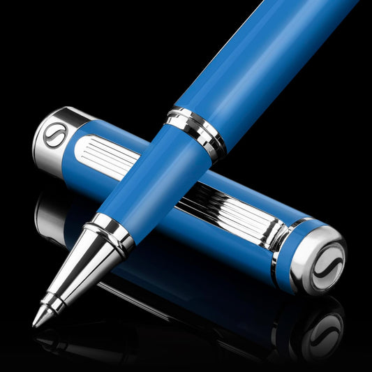 Scriveiner Sky Blue Rollerball Pen - Stunning Luxury PenWith Chrome Finish, Schmidt Ink Refill, Best Roller Ball Gift Set for Men & Women, Professional, Executive Office, Nice Pens