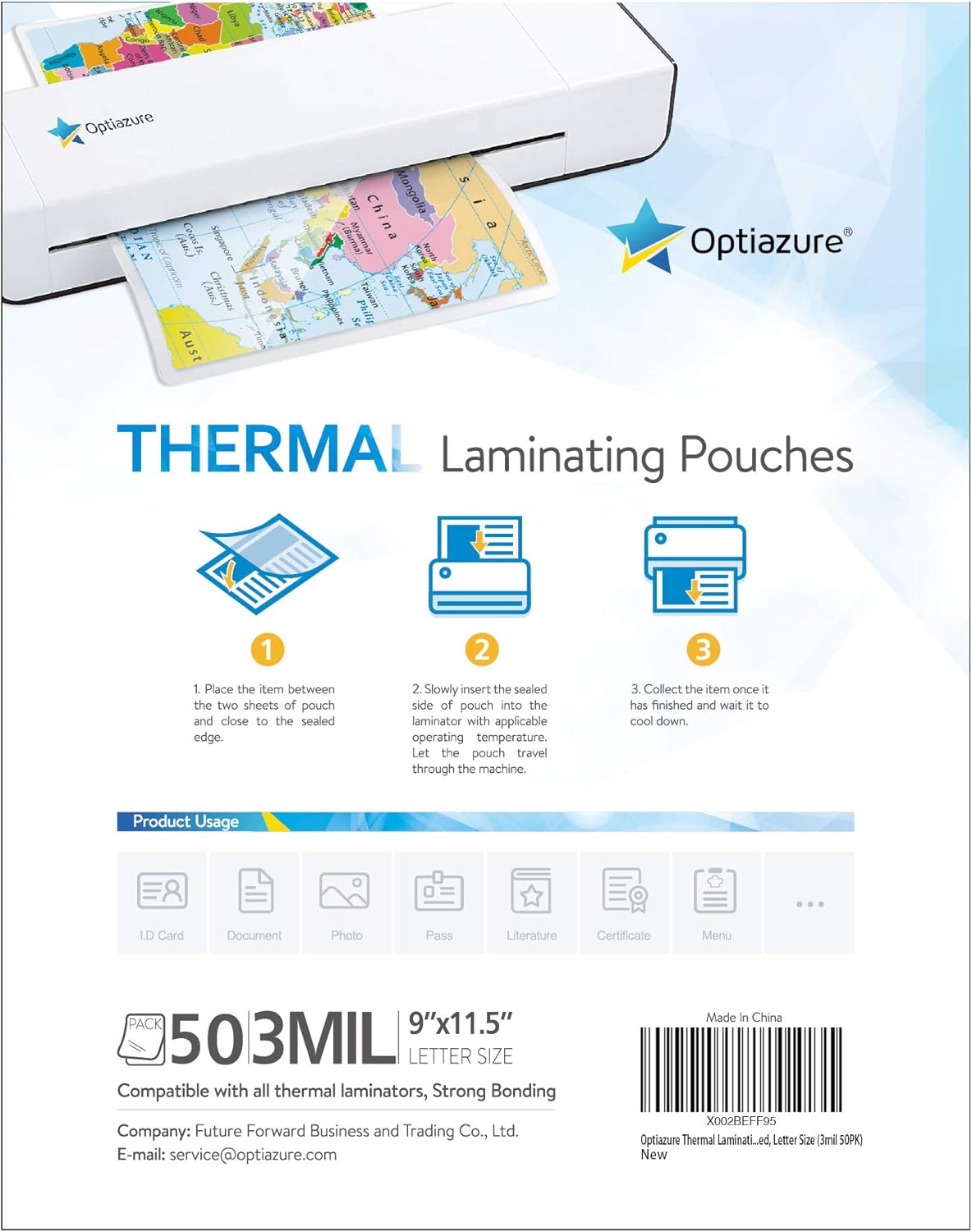Thermal Laminating Pouches 9"x11.5" Inches, 3mil 50Pack, Laminating Sheets, Clear, Letter Size,Office and School Supplies