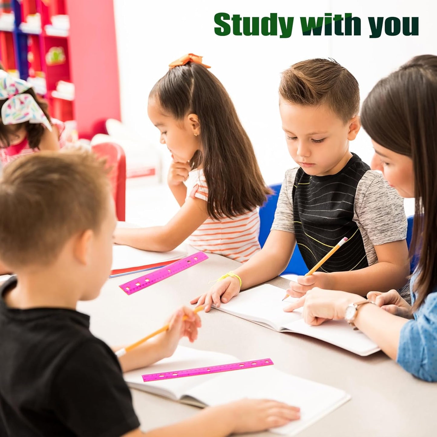 28 Pack Plastic Ruler 12 Inch Transparent Rulers - Metric Bulk for Kids School Office Classroom, Pink