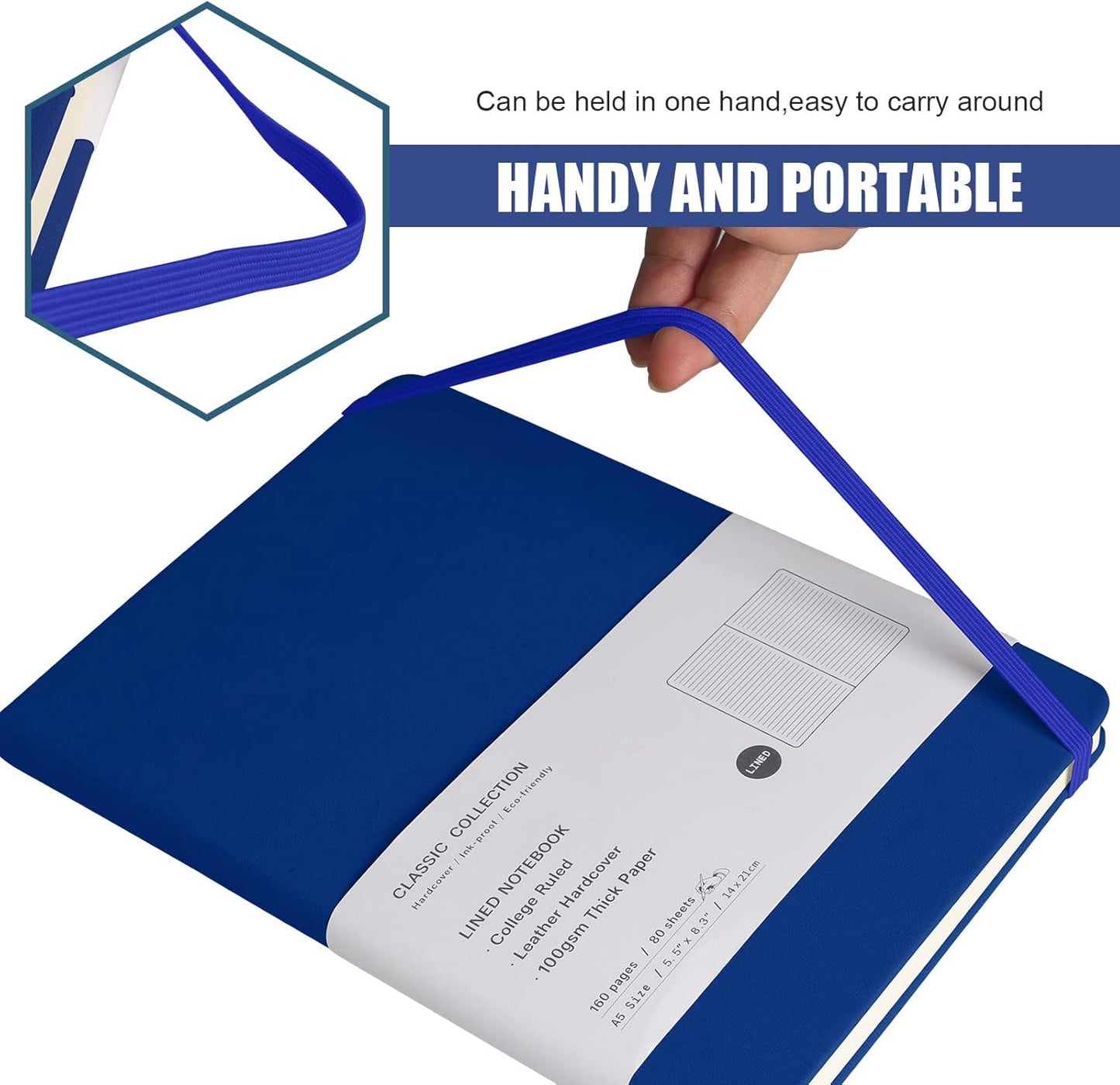 Lined Journal Notebook, (Blue), 160 Pages, Medium 5.7 inches x 8 inches - 100 gsm Thick Paper, Hardcover