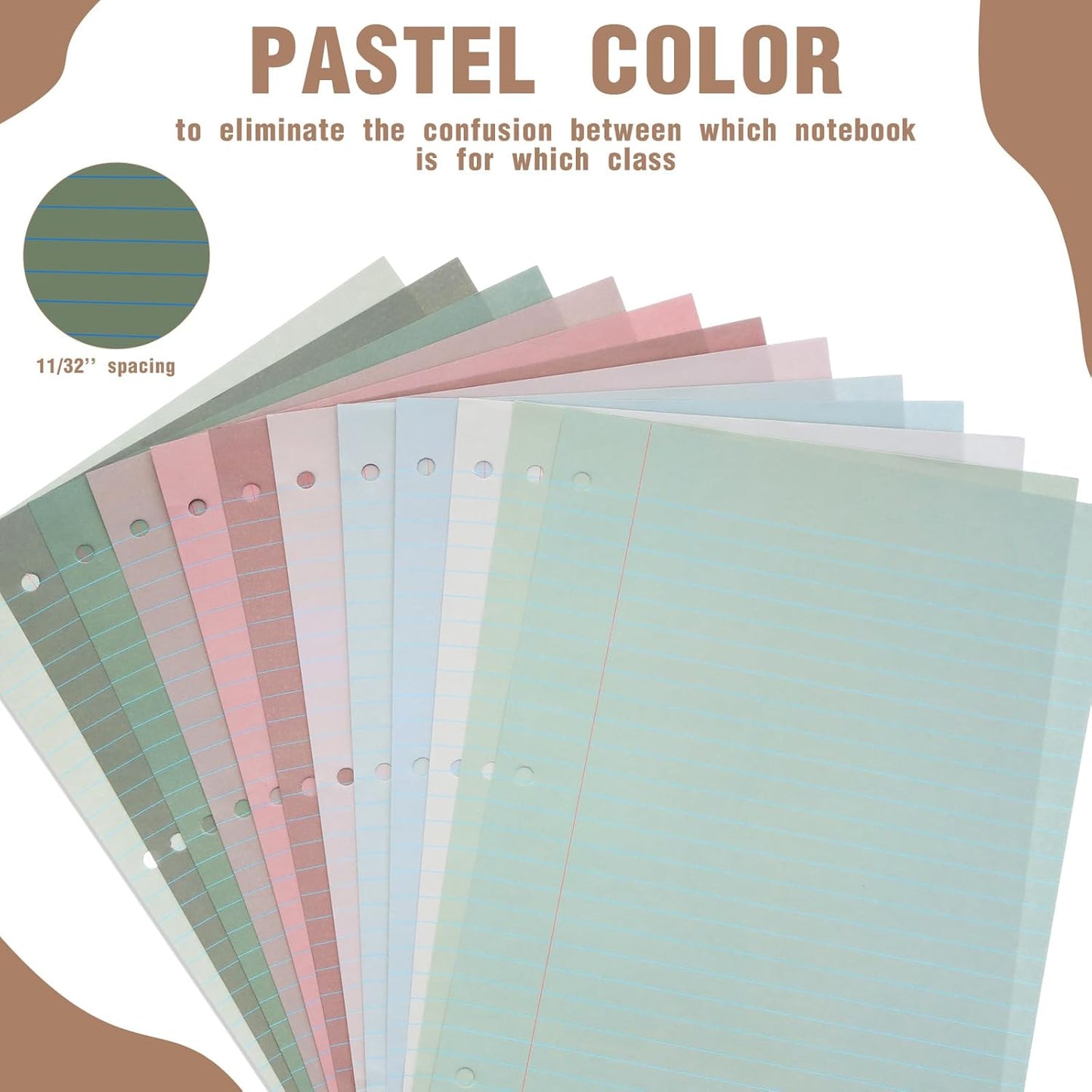 PerKoop 12 Pack 600 Sheets Colored Lined Paper Bulk Wide Ruled 8 x 10.5 Inches, Pastel Loose Leaf Notebook Paper 3 Hole Punched Filler for Back School Classroom Supplies(Morandi Color)