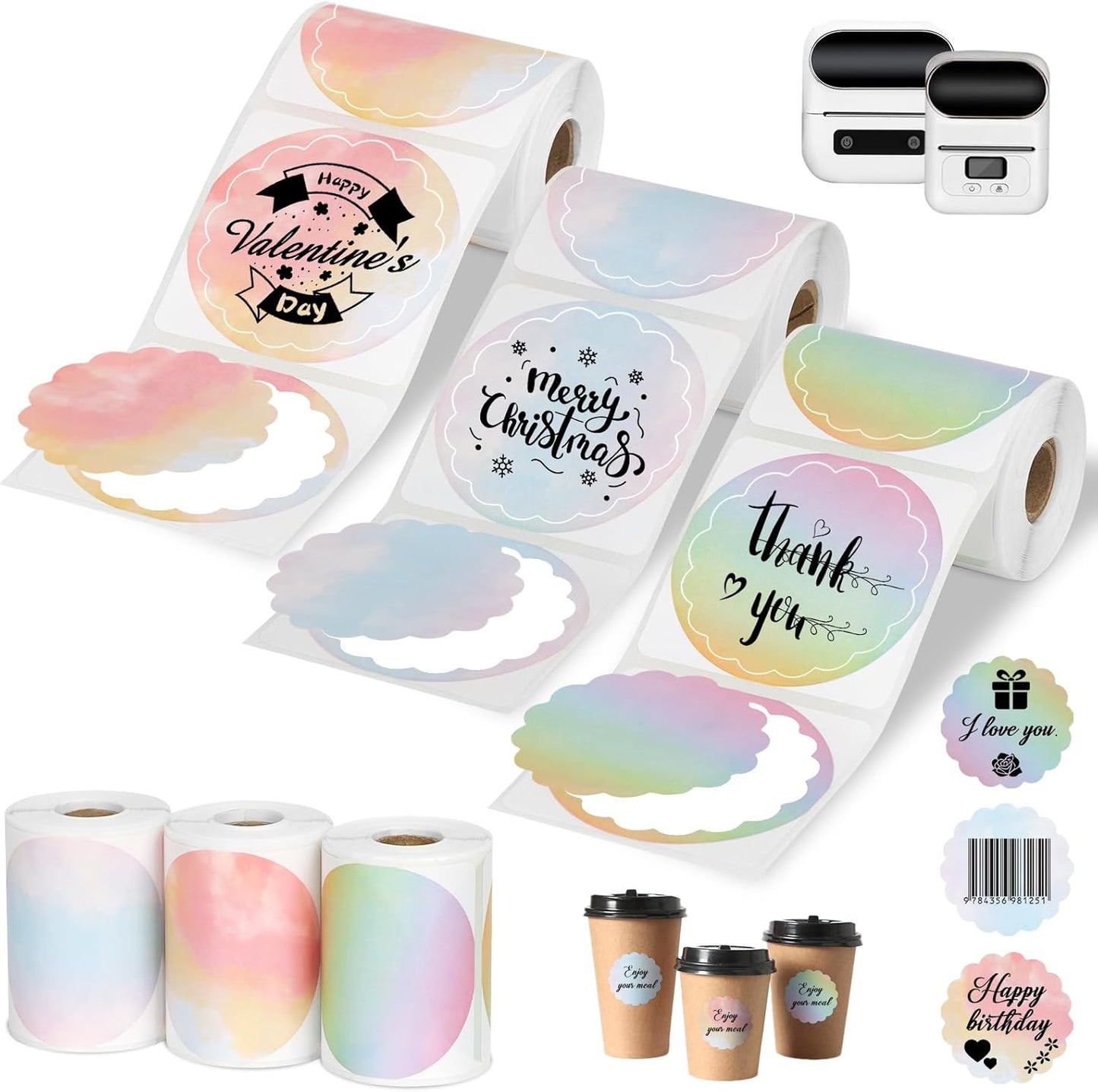 HuiJuKeJi 3 Rolls Thermal Round Label Paper,1.96 "x1.96 Gradient Label Maker Sticker for Phomemo M220/M200/M221/M110 Printer,Multi-Purpose Self-Adhesive Waterproof Labels for Barcode,DIY,Logo,Thanks