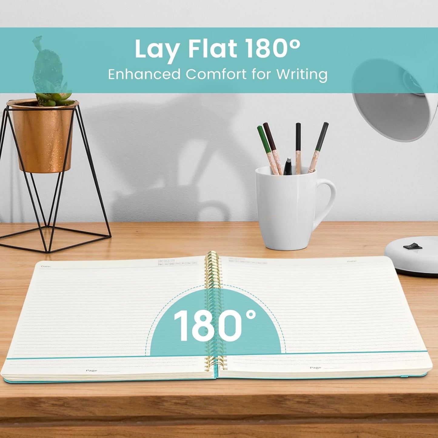 Taja Spiral Lined Notebook, 8.5"x11" Notebooks for Work, Large A4 Journal for Women & Men, College Ruled Journaling Notebook for Writing, Plastic Cover Spiral Journal, Aquamarine