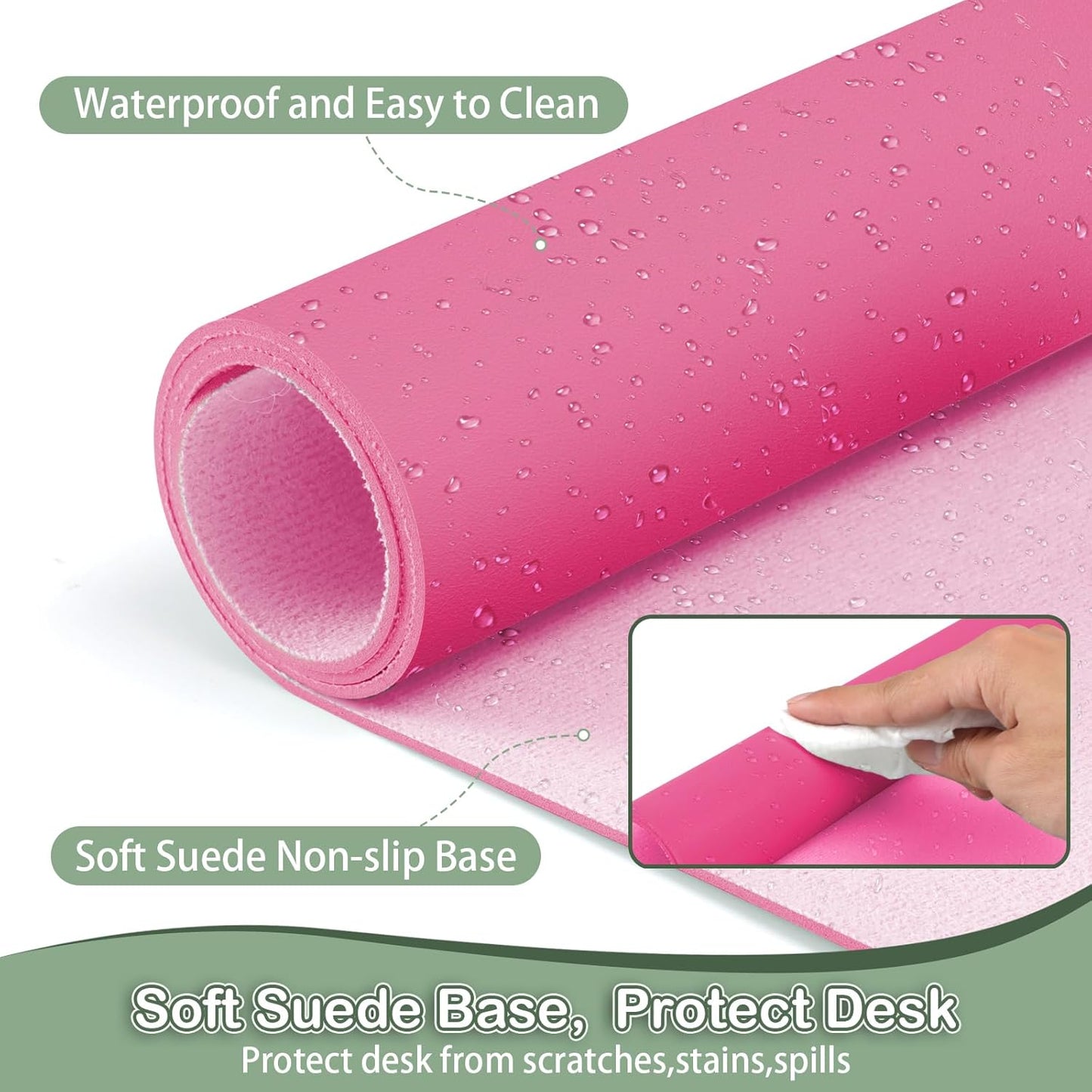 Boutilon Leather Desk Pad Protector,Non-Slip Mouse Pad,Laptop Desk Pad,Office Mouse Mat,Waterproof Leather Desk Blotter,Desk Writing Pad for Office and Home (L-Rose Pink,35"x 17")