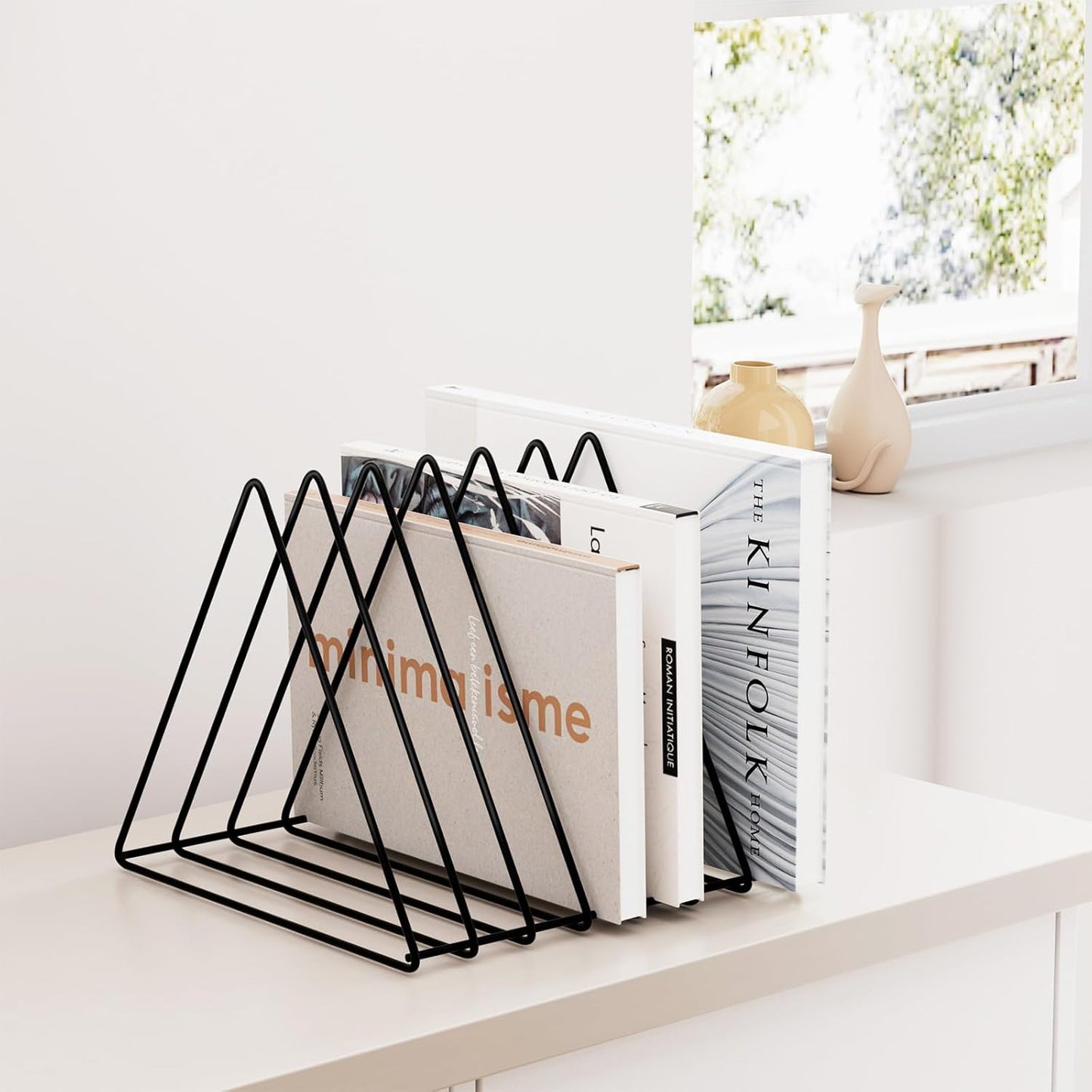 Urban Deco Triangle Desk Organizers Metal Wire Magazine Holder 7 Sections Decorative Organizer Vinyl Record Storage Office File Organizer For Desk - Black Magazine File Holder - Pack of 2
