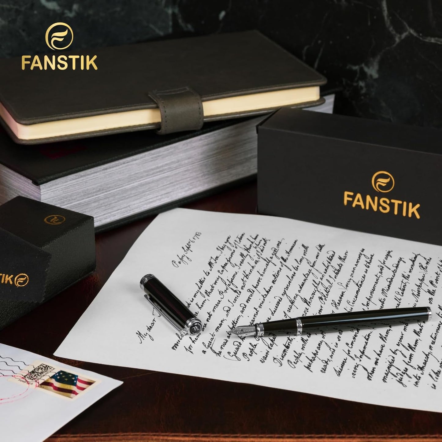 Black & Silver Luxury fountain pen (Made In USA) fancy gift set for women, Real 24K Gold Plating, Professional executive pen gift set for men (Lux fountain Black-Silver)