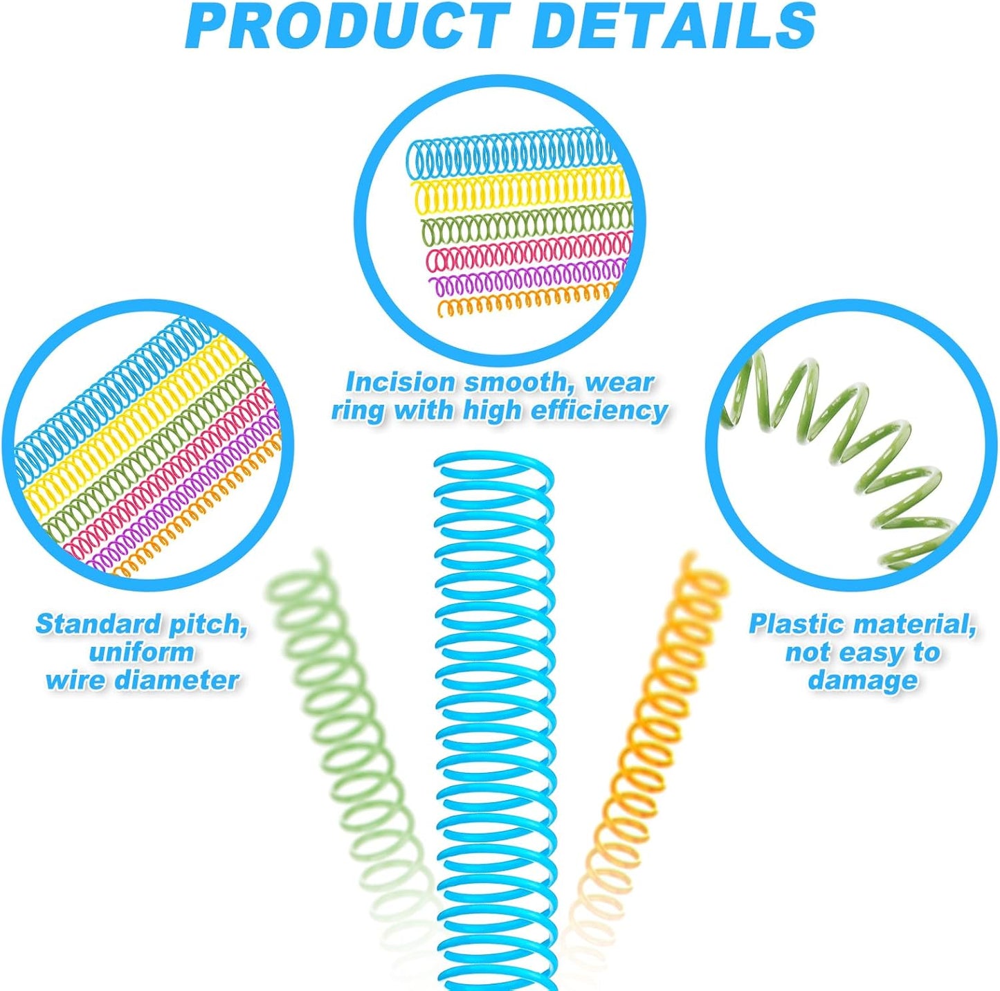 Leinuosen 120 Pack Plastic Spiral Binding Coils Kit Spirals Multi Size Coils for Binding Binder Combs Spines(1/4 5/16 3/8 1/2 5/8 3/4 Inch,Colorful)