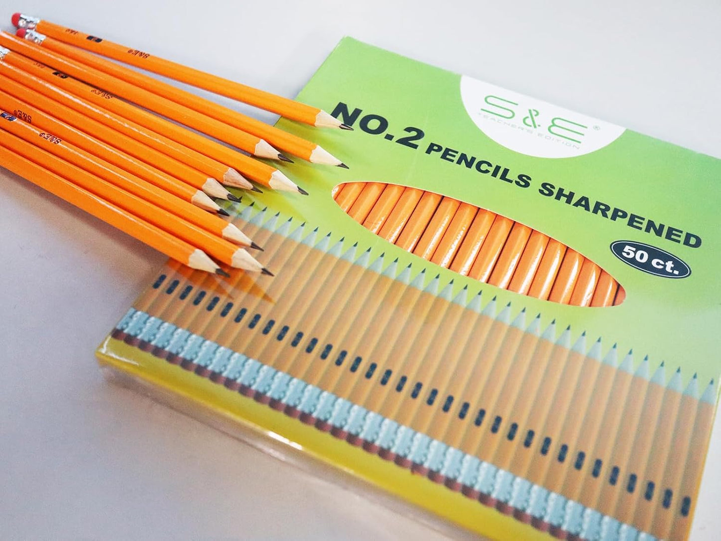 S & E TEACHER'S EDITION 50Pcs Wooden Pencils with Eraser Tops, Wood Pencil, Pre-sharpened Pencils with Eraser top, 2 HB Pencil for Writing Drawing Sketching Back to school