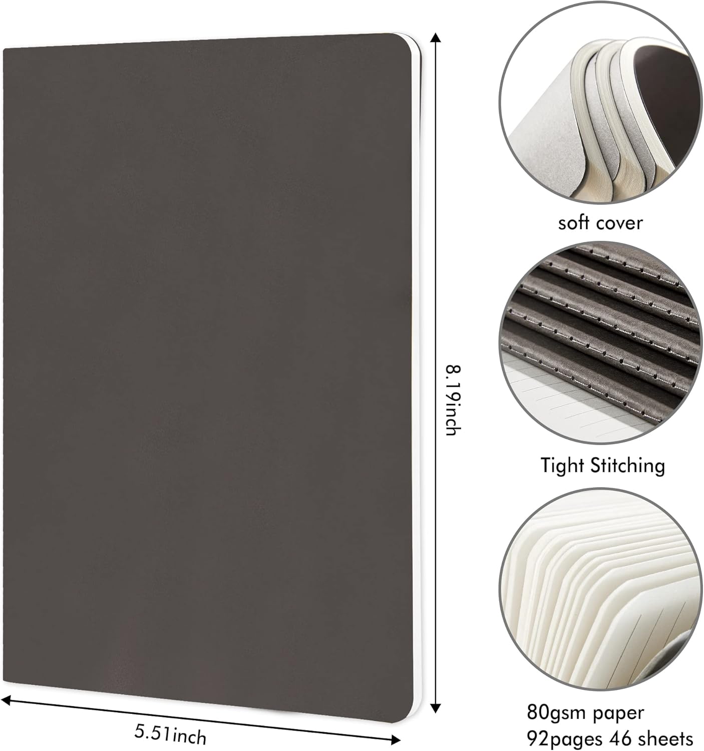 feela 16 Pack Soft Cover Journal Bulk, Lined Notebooks College Ruled for Work for Women Girl Writing, Blank Travel Journal Note Taking Notebook School Business Supplies, 8.2” x 5.5”, A5, Gray