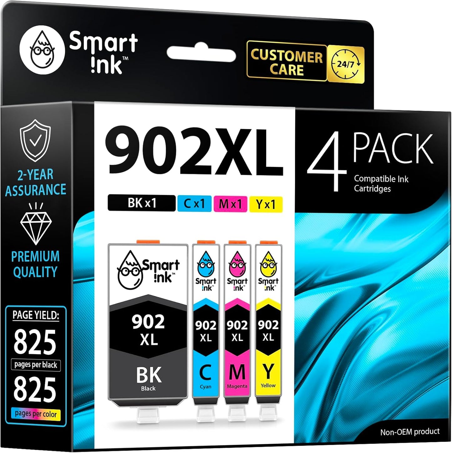 Smart Ink Compatible Ink Cartridge Replacement for HP 902 XL 902XL (4 Combo Pack) to use with Officejet Pro 6978 6968 6974 6975 6960 Officejet 6951 6954 6956 6958 Printers