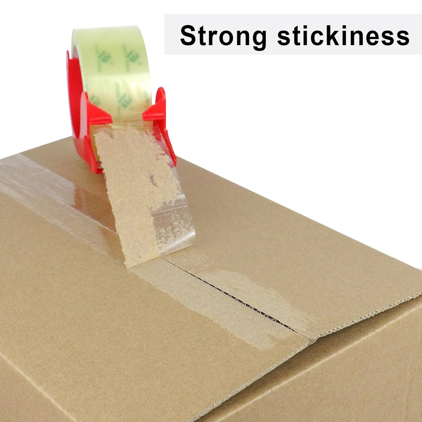 BOMEI PACK 6Rolls Clear Yellowish Packing Tape Refills, 2.4 Mil 1.88 Inch x 60 Yards, Packaging Tape with Dispenser for Moving, Shipping and Storage