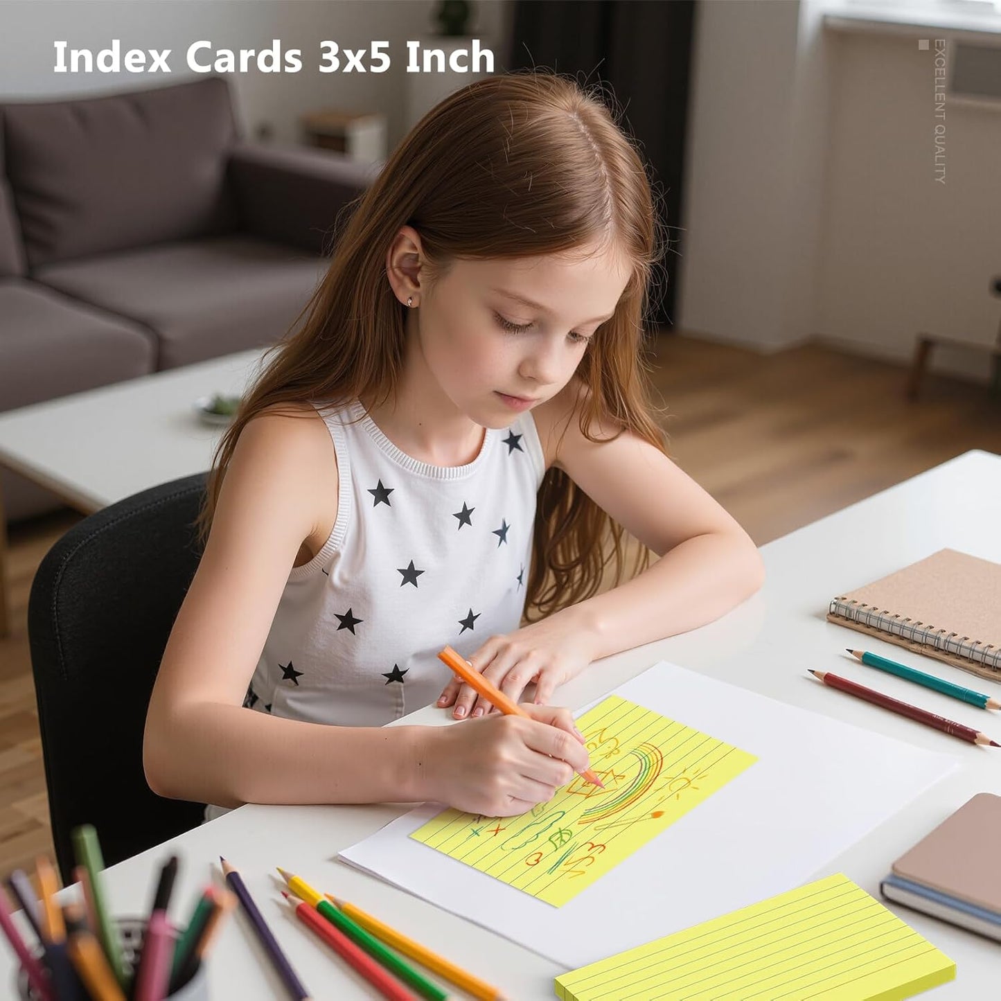600 Count Index Cards 3 x 5 Inch Yellow Lined Flash Cards Ideal for Studying and To-do-List, Portable Note Cards Taking for Students and Teachers, Flash Card Styled for Home, Office or School Use