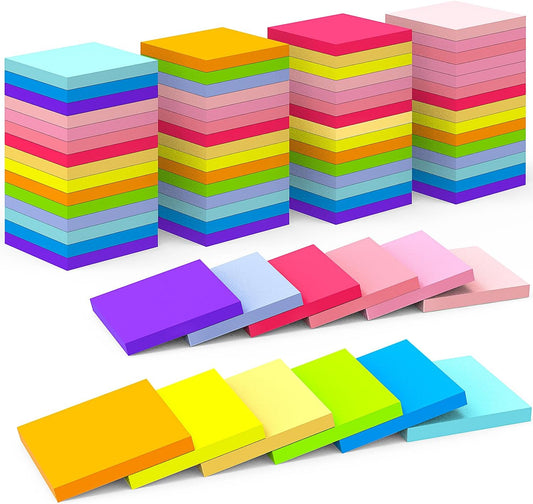 Sticky Notes 3x3 Inch Bulk 72 Pads - 12 Assorted Color Self-Stick Memo Pads for Students, Office, Home Organization Easy to Post for Planners, Fridge, Laptops (5400 Total Sheets)