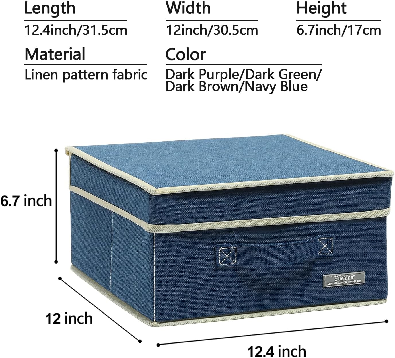 YueYue Foldable Fabric Closet Organizer Bins Box Storage - 4 Pack 12.4 X 12 X 6.7 Inch Storage Bins With Lids 4 Dark Color Boxes - Bins Storage Box Cloth Basket Pack Lid