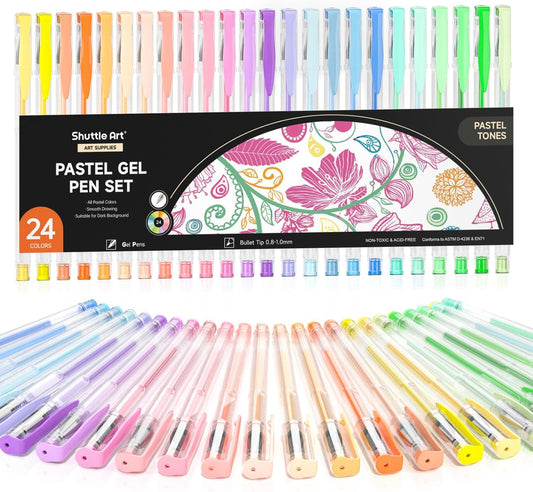 Shuttle Art Pastel Gel Pens, 24 Pastel Milky Colors Gel Pen for Black Paper, Adults Coloring Books Drawing Doodling Crafts Scrapbooking Journaling