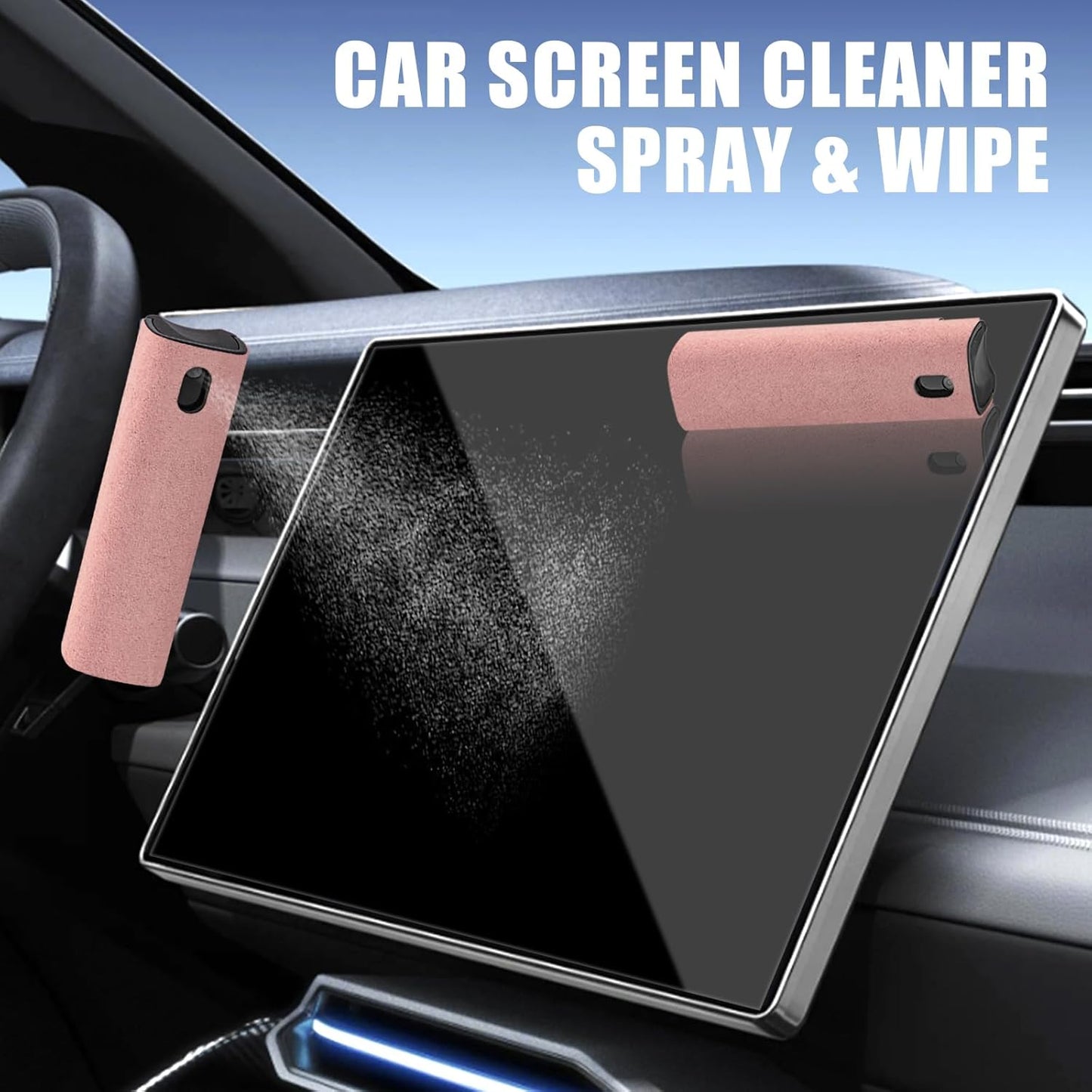 walrfid 2pcs Car Screen Cleaner, Computer Screen Cleaner Spray and Wipe, Laptop Cleaning Mist Kit for Electronic iPad, iPhone, Phone, MacBook, TV, Monitor, Tablet Display, with Graffiti Case, Pink