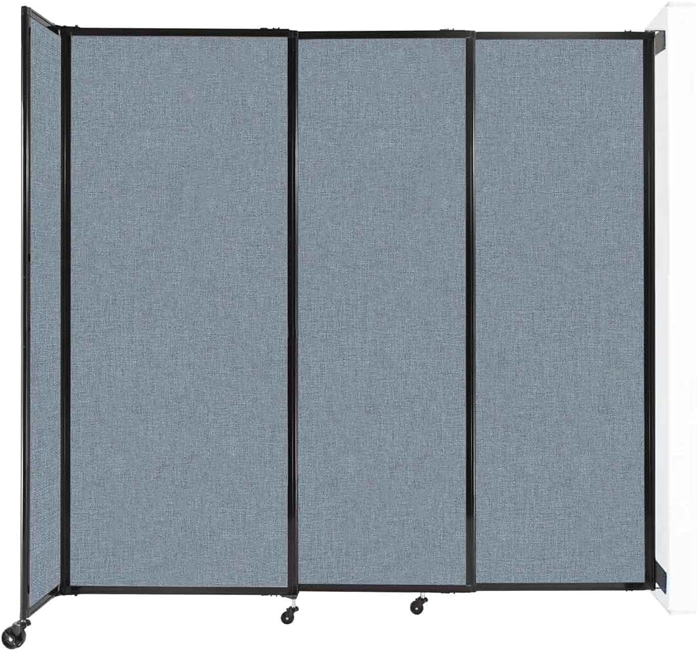 Wall-Mounted Sliding StraightWall Room Divider | Adjustable Widths | Locking Wheels | Room Separator | Up to 7'2" Wide x 6'10" Tall Powder Blue Fabric Panels