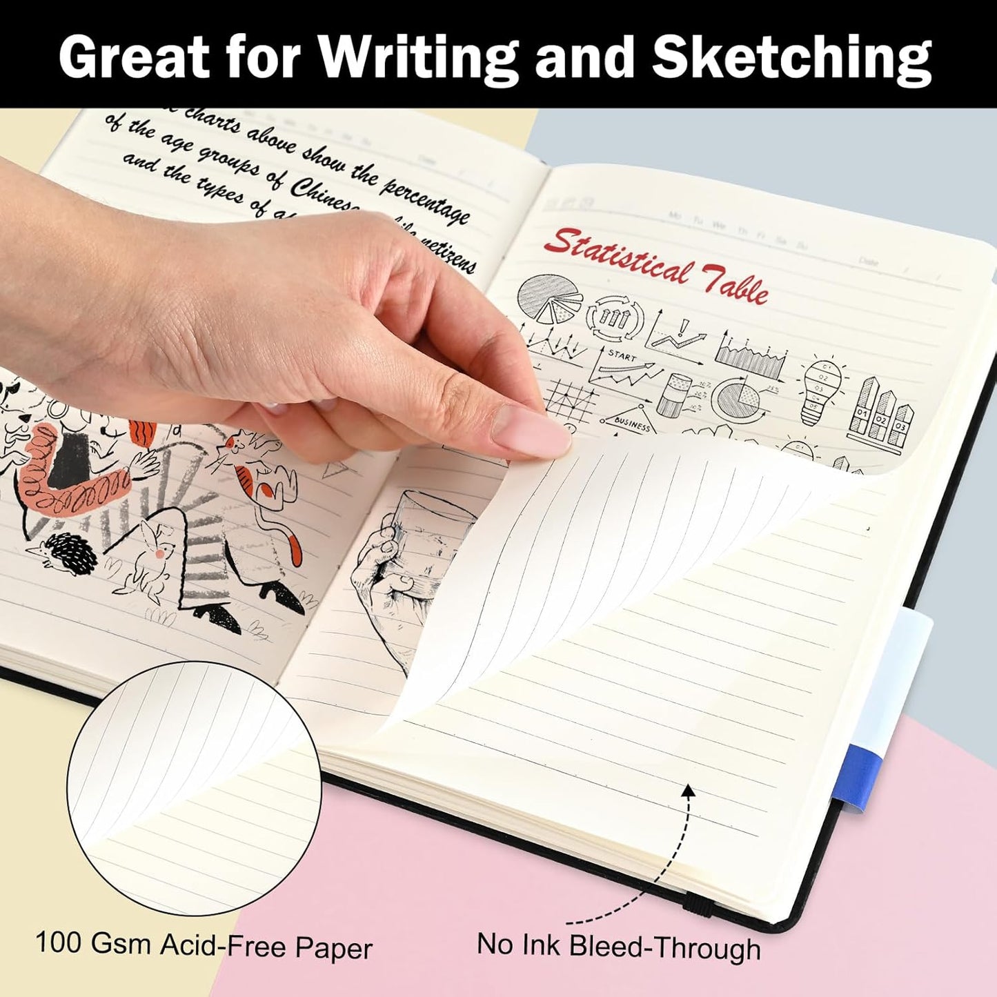 Lined Journal Notebooks, 4 Pack 160 Pages, 5.5x 8.2-Inch Journals for Women Men, Hardcover Notebook with 100 gsm Thick Paper, A5 Size College Ruled Notebook for Writing/Travel/Work (Black)