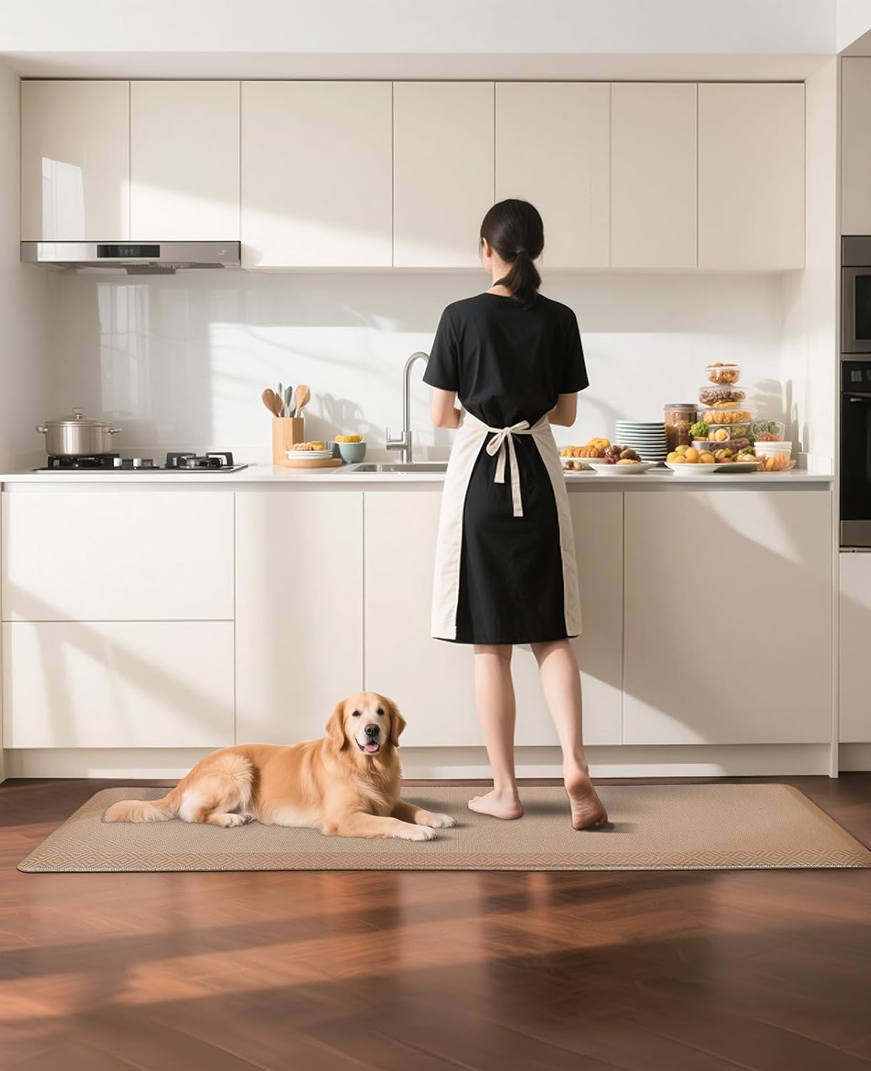 Ophanie Kitchen Mats for Floor, 3/4 Inch Thick Kitchen Rugs, Anti Fatigue Standing Cushioned Mat, Waterproof,Comfort Ergonomic Mat for Office, Home, Sink, 24'' x 70'' Beige Non-Slip Bottom