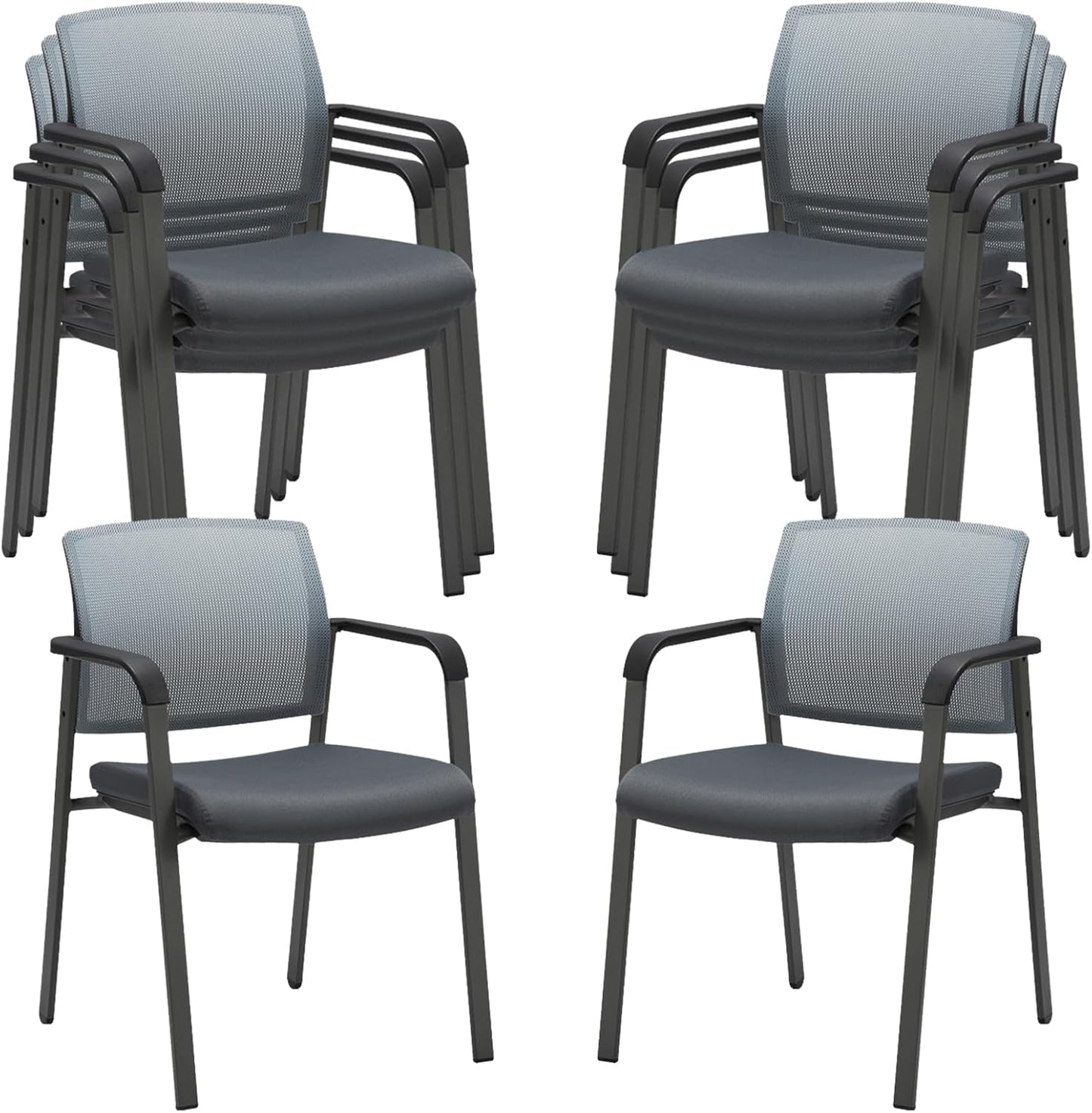 CLATINA Mesh Back Stacking Arm Chairs with Upholstered Fabric Seat and Ergonomic Lumbar Support for Office School Church Guest Reception Grey (Gray-8 Pack)