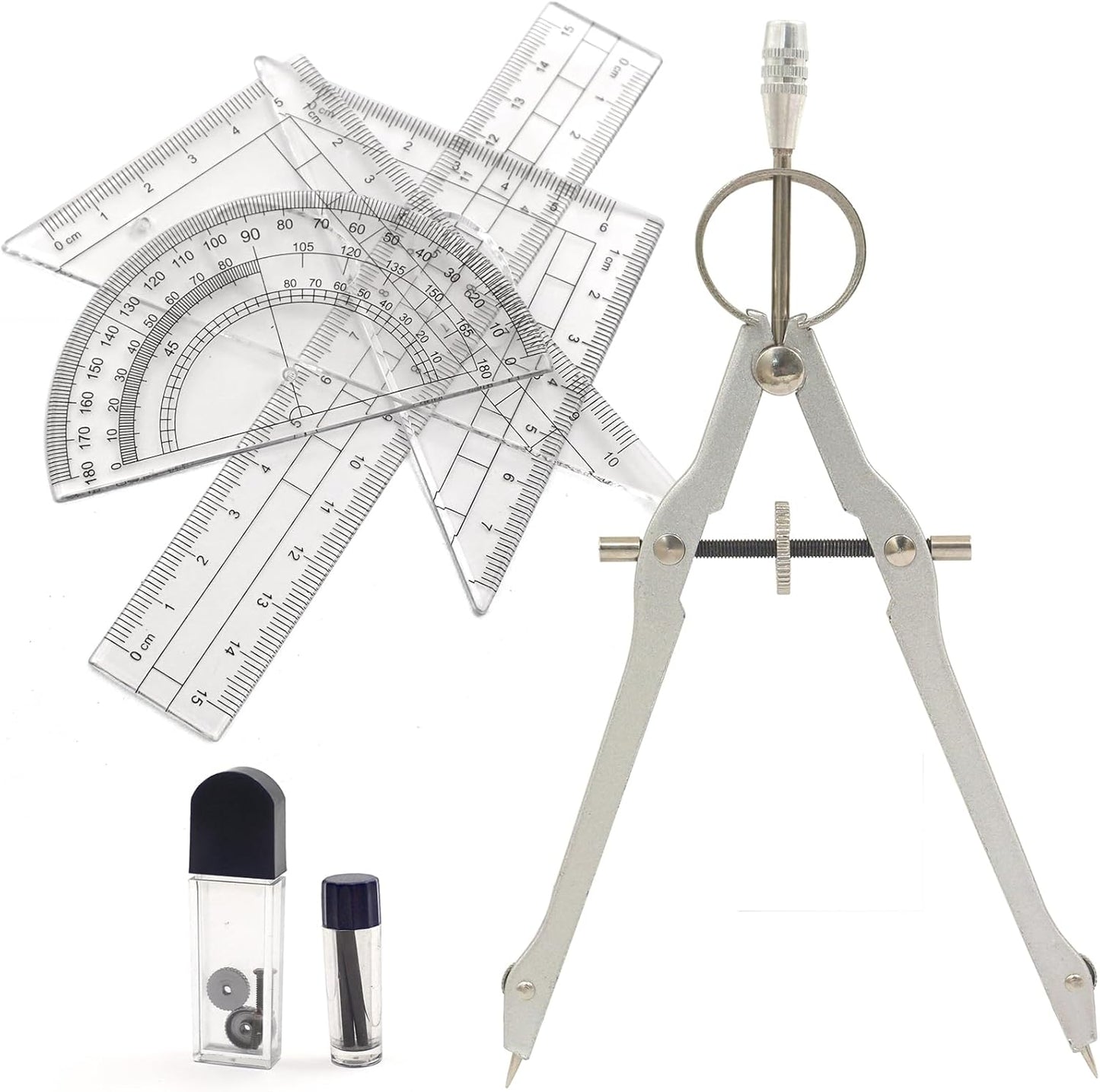 Math Compass Geometry Drafting Compass Kit with Ruler Protractor Set Squares and More for Students Math Starters Drawing Circles