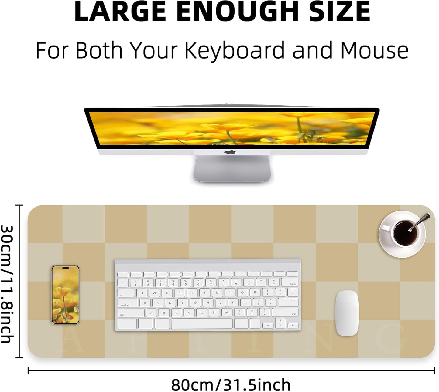 Leather Desk mat,Non-Slip Desk mat,Waterproof PU Leather Desk pad Protector, Large Mouse pad Cute, Easy Clean Laptop Desk Writing Mat for Work/Home/Decor(Beige 31.5" x 12")