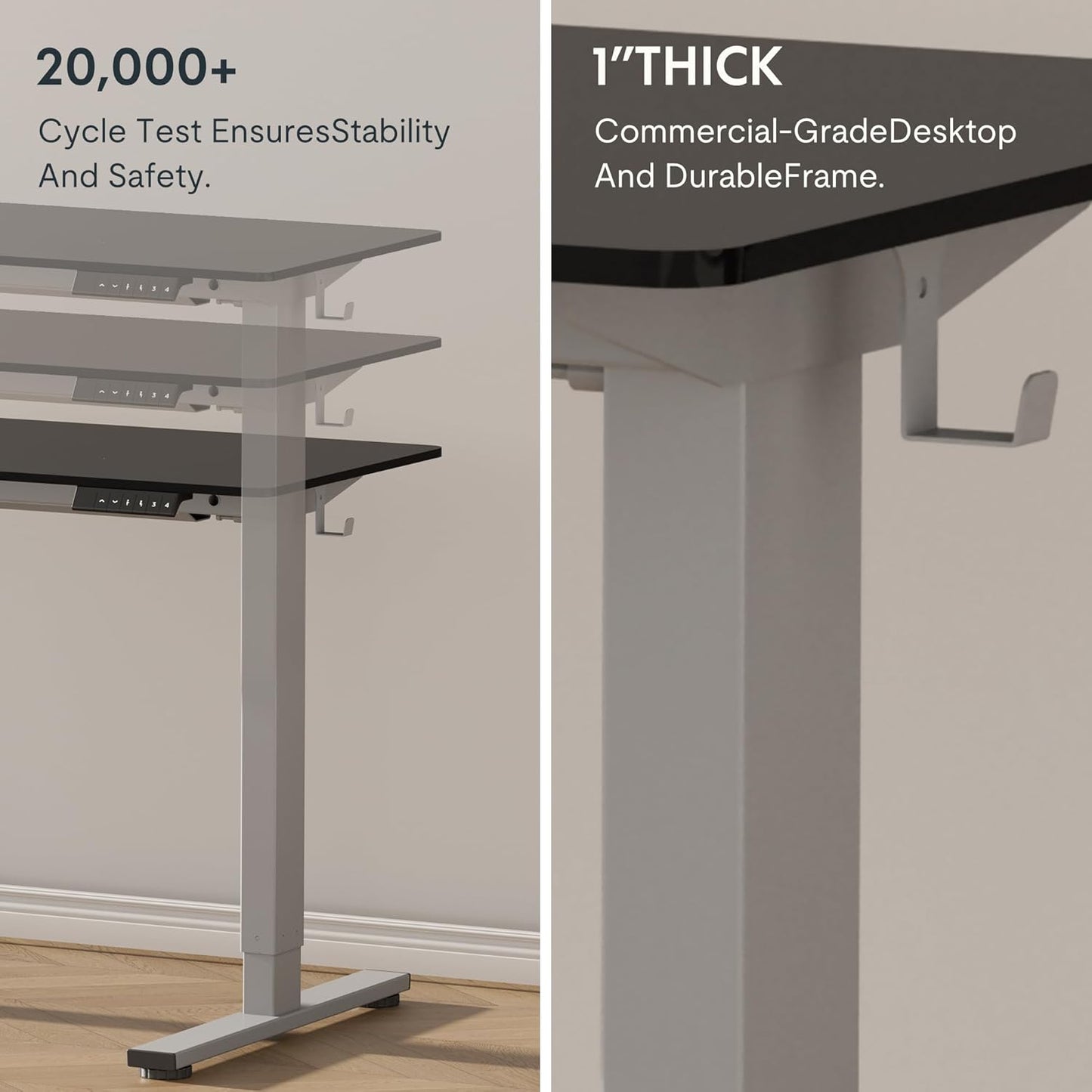 FLEXISPOT EN1 Whole Piece Standing Desk, 60 x 24 Inches Height Adjustable Desk Electric Sit Stand Desk for Home Office (Black Frame + 60" Black Desktop, 2 Packages)