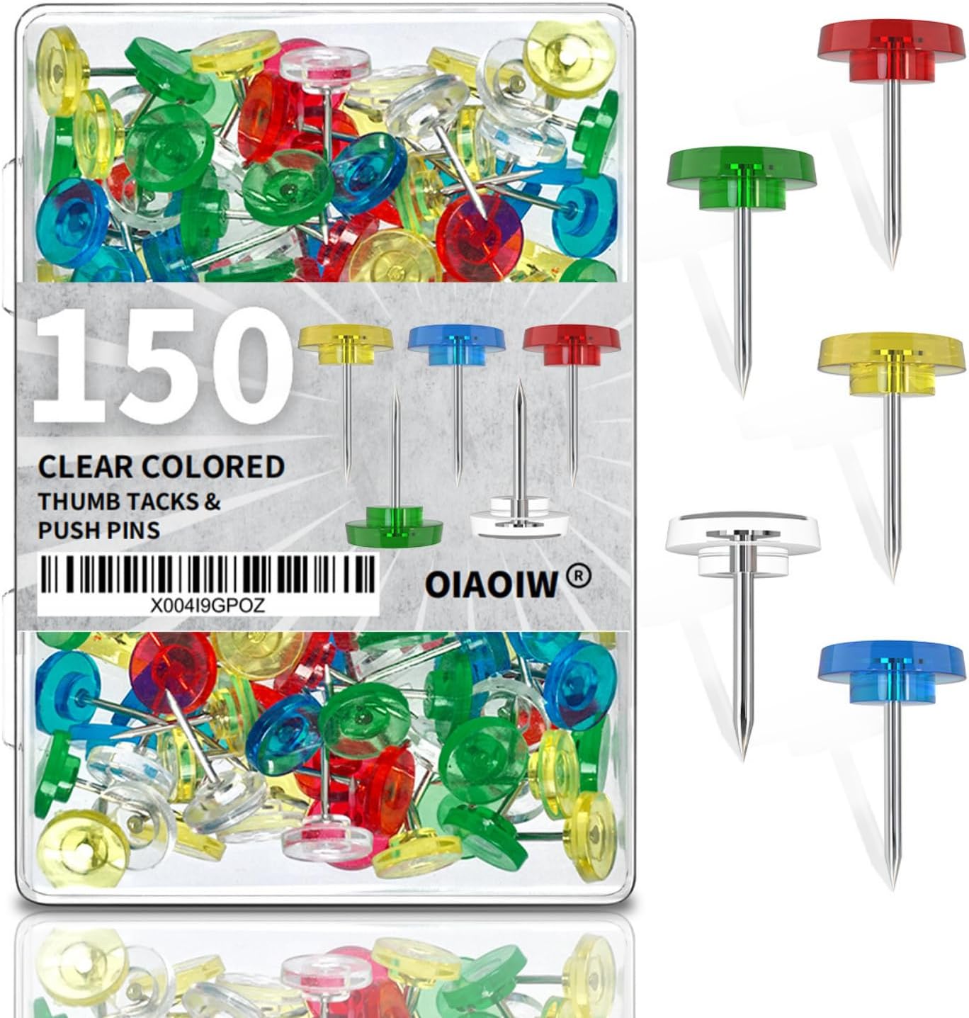 150 PCS Flat Clear Colored Push Pins for Wall Thumb Tacks for Walls Flat thumbtacks Push pin for Bulletin Board Shadow Box Display Thumbtack for Cork Board