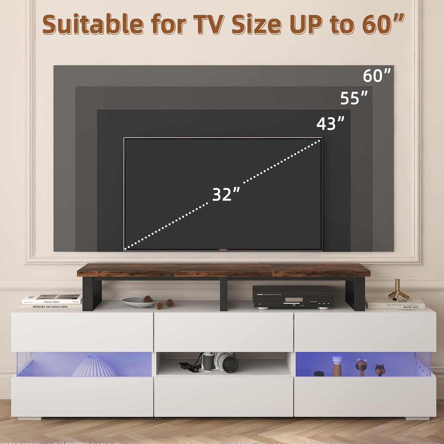 45" Large TV Riser for 32-60 inch TV, TV Riser Stand Shelf with Steel Legs,Tabletop TV Stand Riser for Home Office,Rustic Brown
