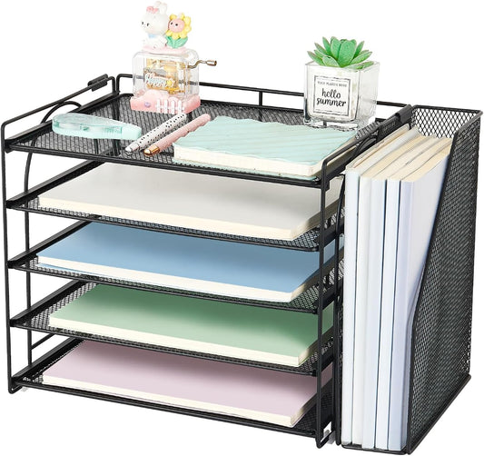 AUPSEN Desk Organizers and Accessories, 5-Tier Desktop Paper File Organizer with Removable File Holder, Desk Accessories & Workspace Organization for Home Office Supplies (Black)
