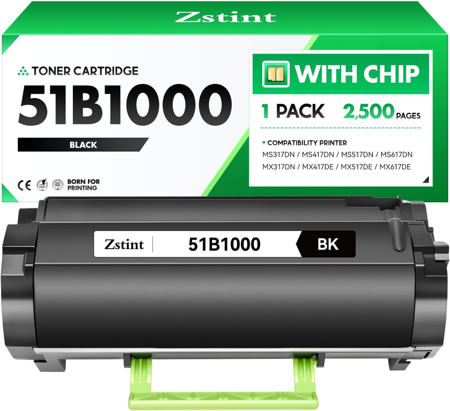 51B1000 Toner Cartridge with chip Black 1-Pack Replacement for Lexmark 51B1000 51B1H00 Toner Compatible with Lexmark MS317DN MS417DN MS517DN MS617DN MX317DN MX417DE MX517DE MX617DE Laser Printer Ink