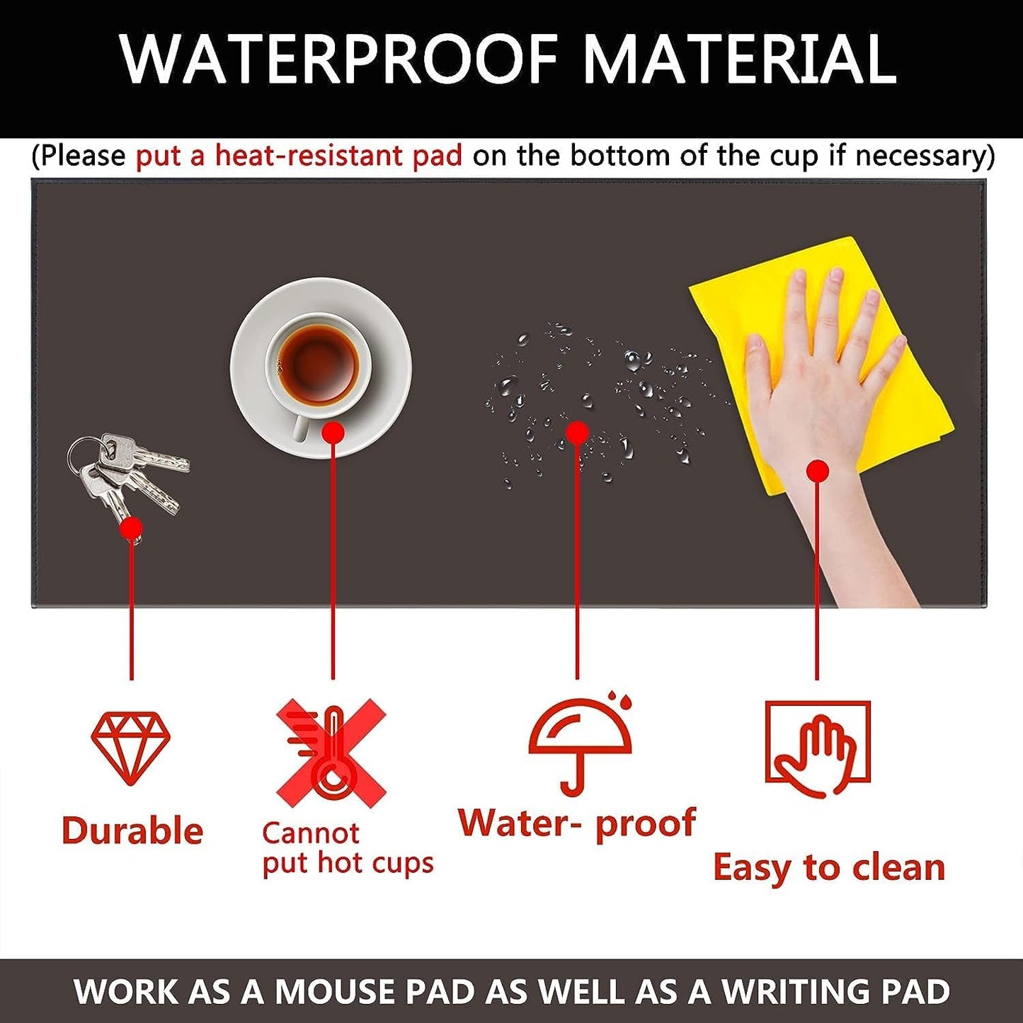 AKOZLIN 27.55”x 18.9" Soft PU Leather Surface Office Desk Mouse Mat Anti-Push Pad with Full Grip Fixation Lip Table Blotter Edge-Locked Protector