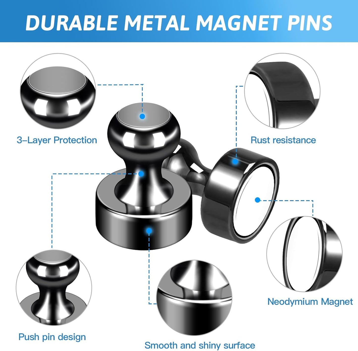 20Pack Strong Magnets for Refrigerator Neodymium Fridge Magnets Adult Magnets for Dry Erase Board Lockers Whiteboard Kitchen Home Office Classroom Black