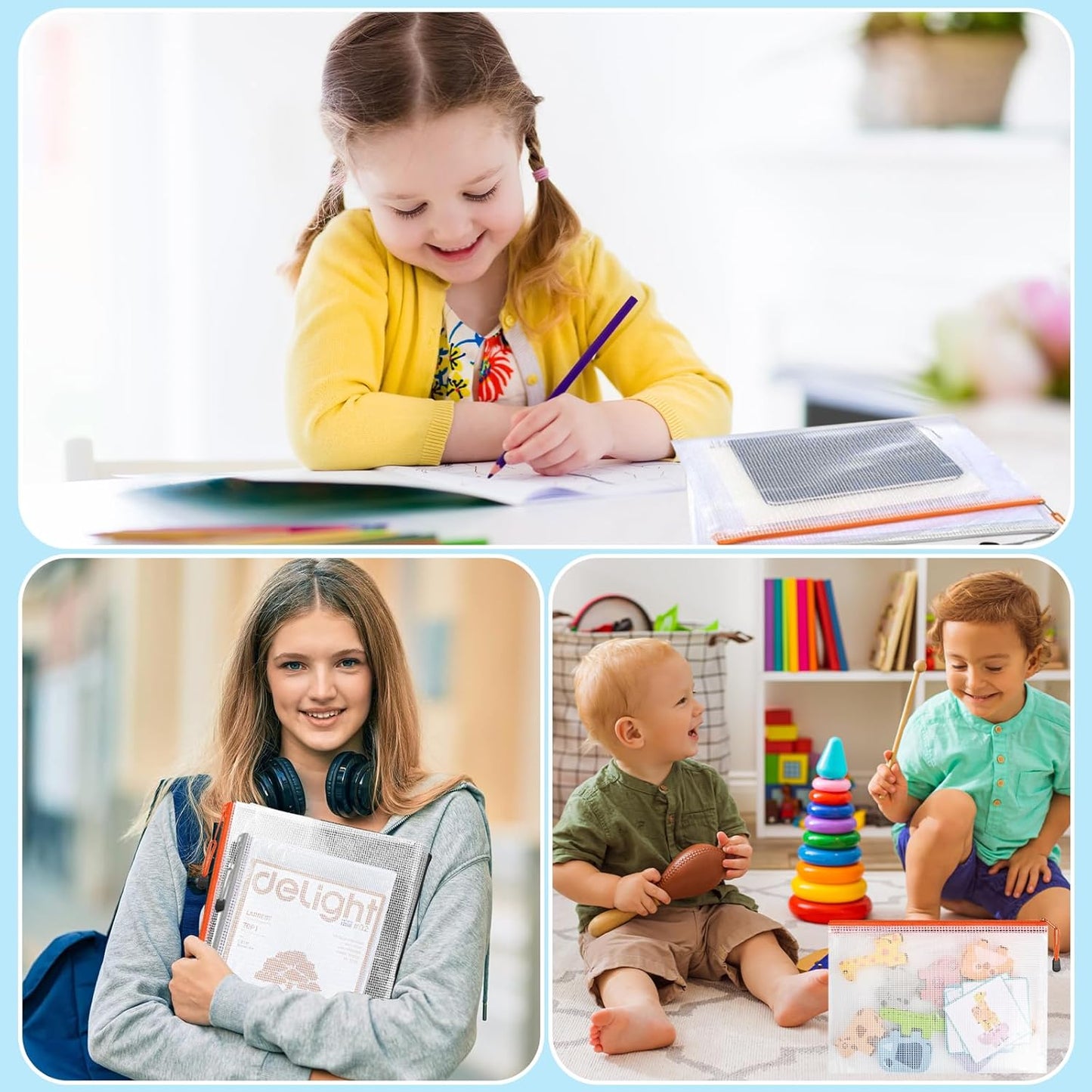 Mesh Zipper Pouch Bags,Zipper Pouches,Mesh Zipper Bags for Organizing,Storage Bags for Office Supplies,Puzzle & Board Game Storage. (A3(10 Pcs)+A4(10 Pcs))