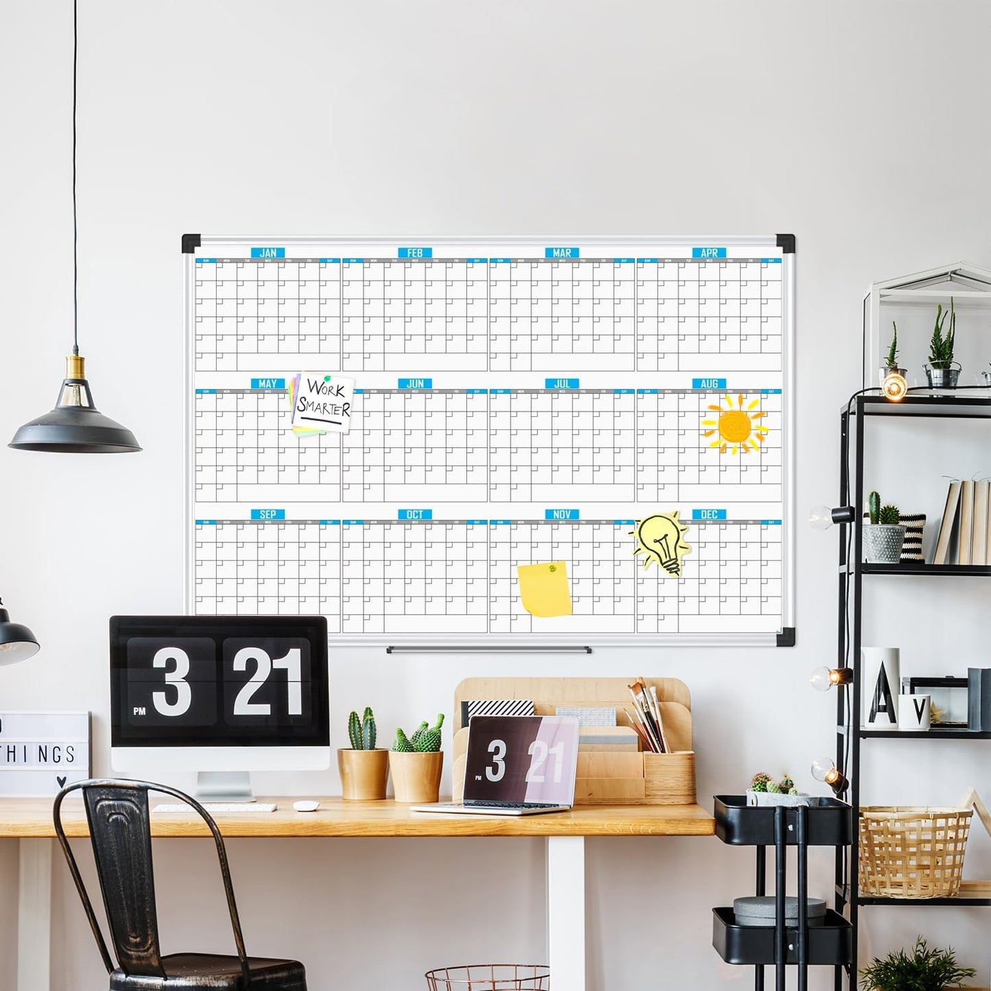 XBoard Magnetic Calendar Whiteboard 48" x 36", 12 Months Calendar Dry Erase Board, Silver Aluminium Framed White Board Planner for Home School Office Organization