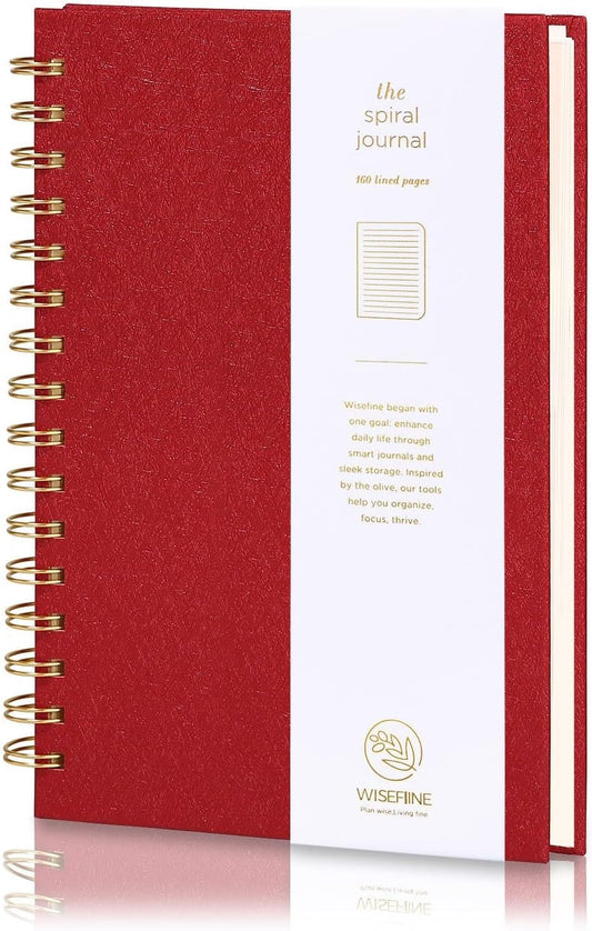 Spiral Journal Notebook with 160 Lined Pages – Hardcover Writing Journal with Gold Twin-Wire Binding, A5 College Ruled Notebooks for Work, School, Travel, Diary, Gift for Women & Men Red