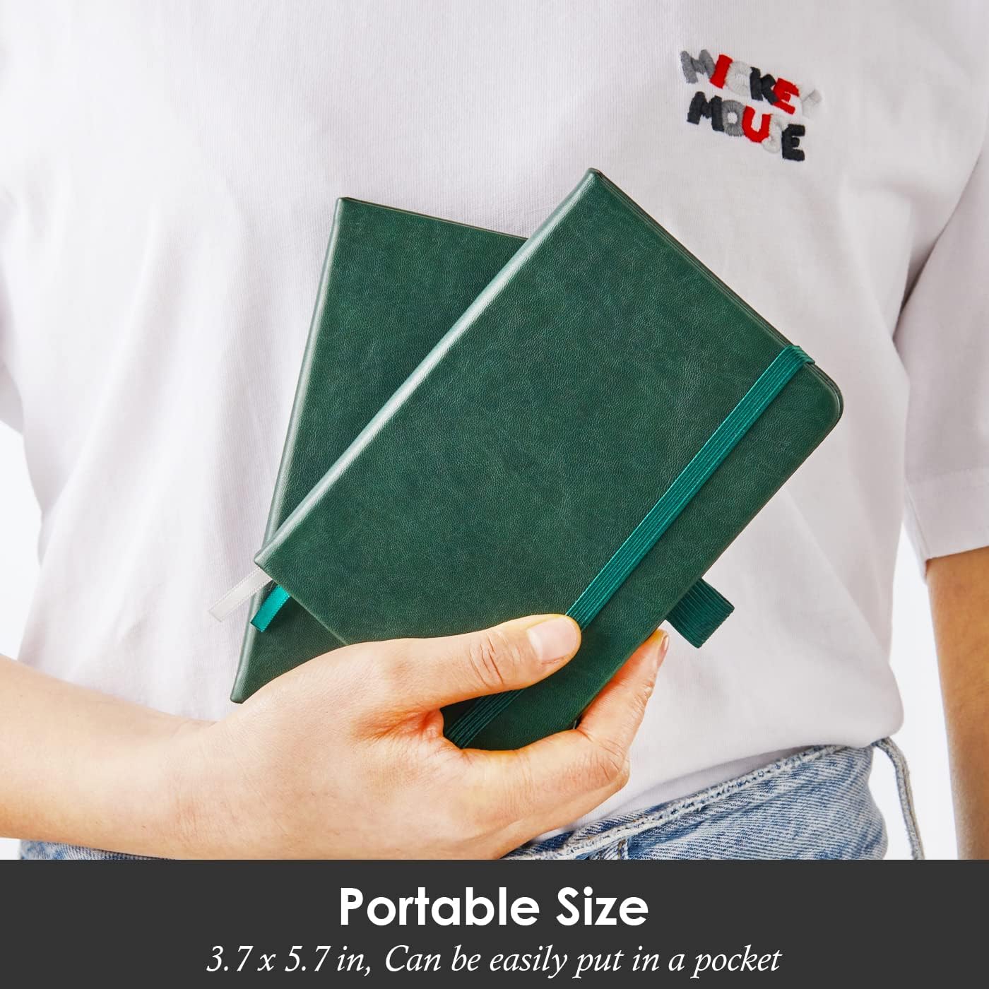 3 Pack Pocket Notebook Journals, Mini Small Leather Lined Journal Notebooks for Note Taking, Small Notepad with Pen Holder, Dark Green