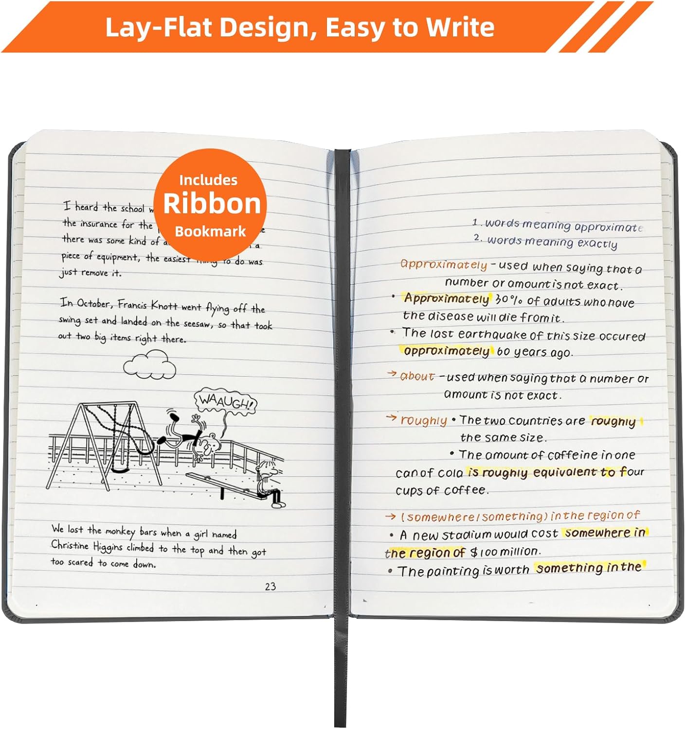 BOSSAND Lined Journal Notebook, A5 Journals for Writing, 200 Pages 100 GSM Thick Classic Ruled Paper, Hardcover, 8.25 inches x 5.75 inches, Black