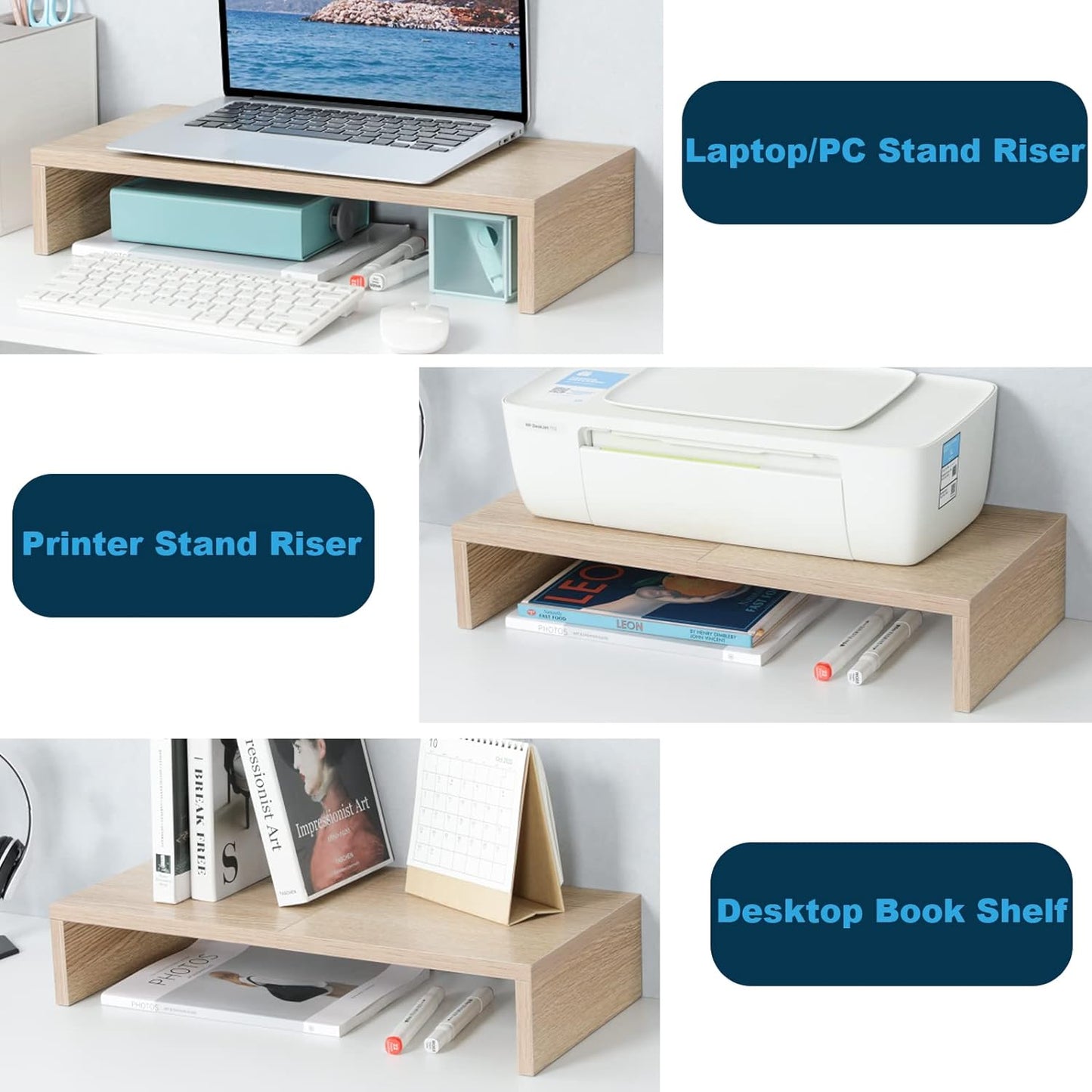 TEAMIX 20 Inch Wood Monitor Stand Riser, Wooden Desktop Stand for PC/TV/Laptop/Printer, Cozy Monitor Riser with Storage, Computer Stand Space-Saving