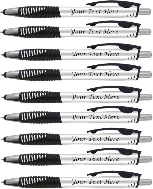 Personalized Pens with Your Custom Logo or Text-250 Pack Bulk-for Businesses, Parties, and Events, 2 in 1 Capacitive Stylus & Ballpoint Pen Compatible with Most Touchscreen Devices, Silver