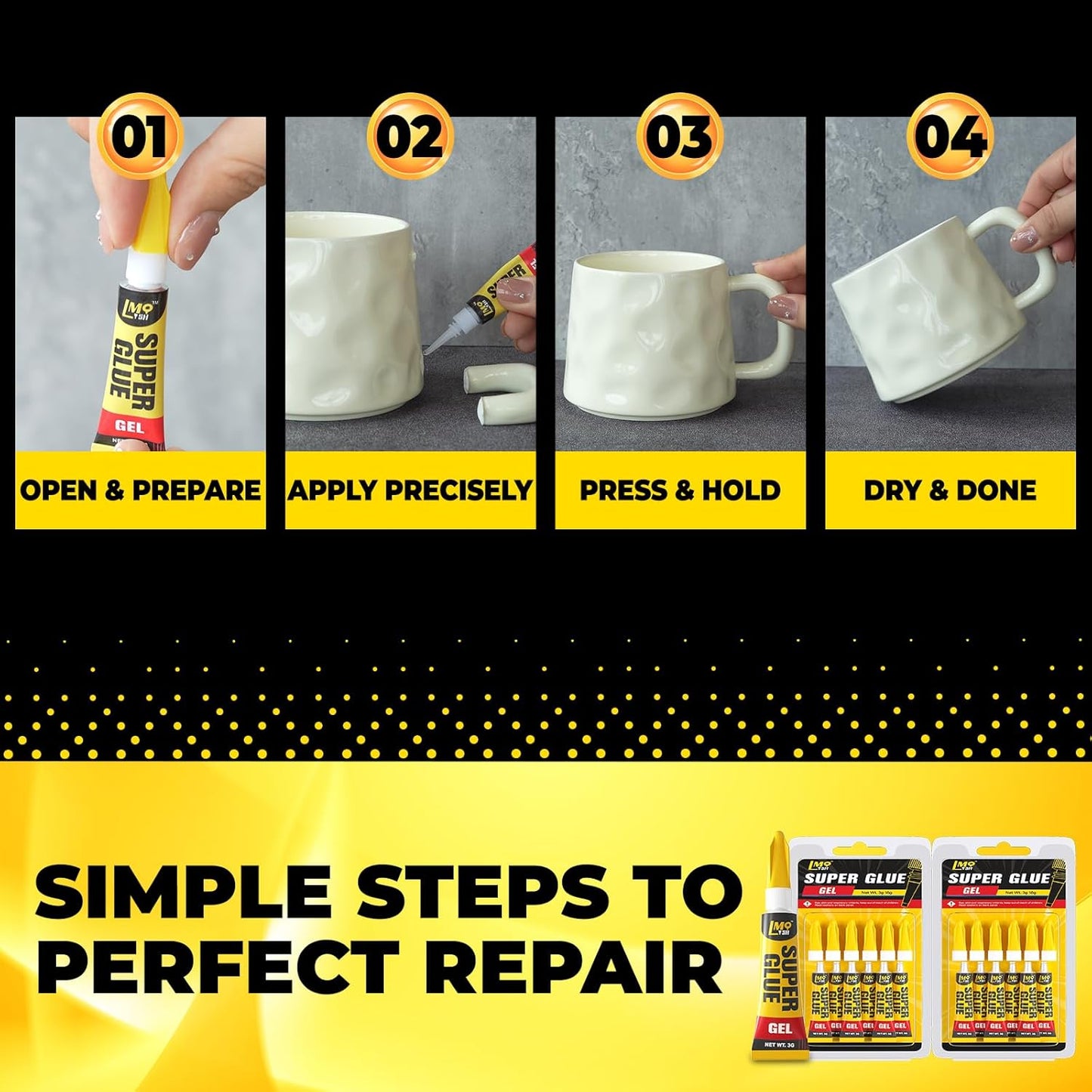 Super Glue Gel 12x3g CA Glue, Clear Cyanoacrylate Adhesive Single Use for Shoe Sole Repair Ceramic Plastic Model Metal Wood Aquarium Leather Pottery Glass, Food Safe Strong and Instant Bonding