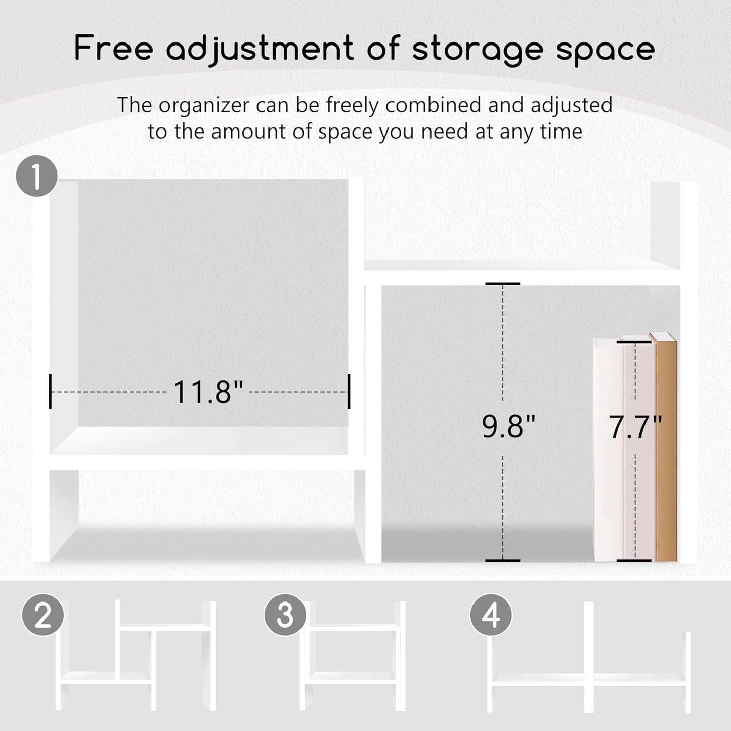 Jerry & Maggie Desktop Organizer Office Storage Rack Adjustable Wood Display Shelf Free Style Double H, Multi-Functional Mini Bookshelf for Desk Natural Stand (White)