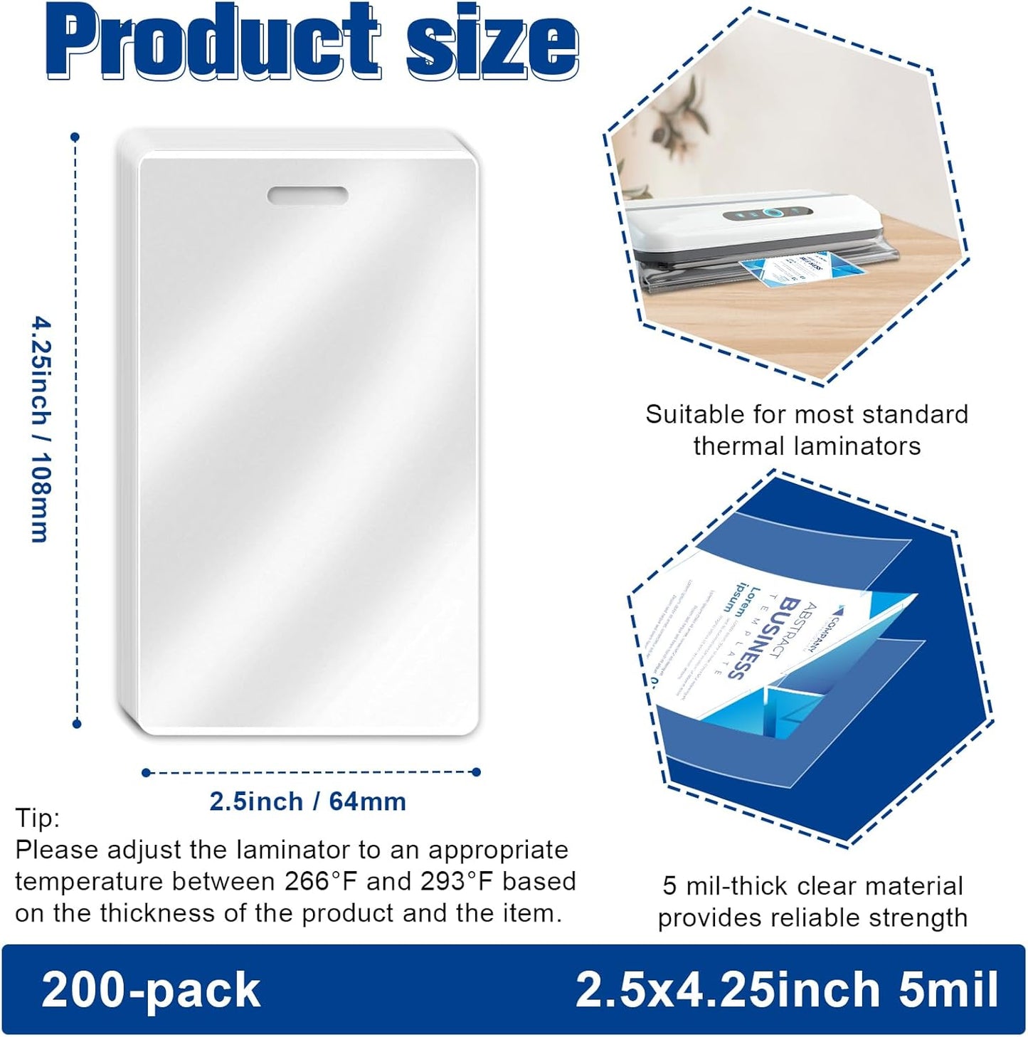 200 Pieces 5 Mil 2 1/2" x 4 1/4" Luggage Laminating Pouches Without Rope Clear Thermal Laminate Pouch Tags with Slot Hole for Pass Cards Student ID (200, 5 Mil-No Loops)